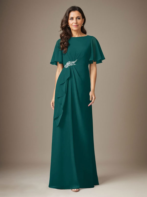 Dunkelmarineblaues Etuikleid aus Chiffon mit Perlen