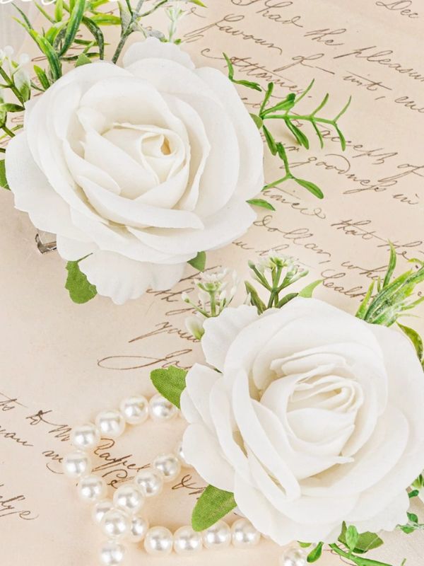 2Pcs Artificial Silk Roses Flower Brooch