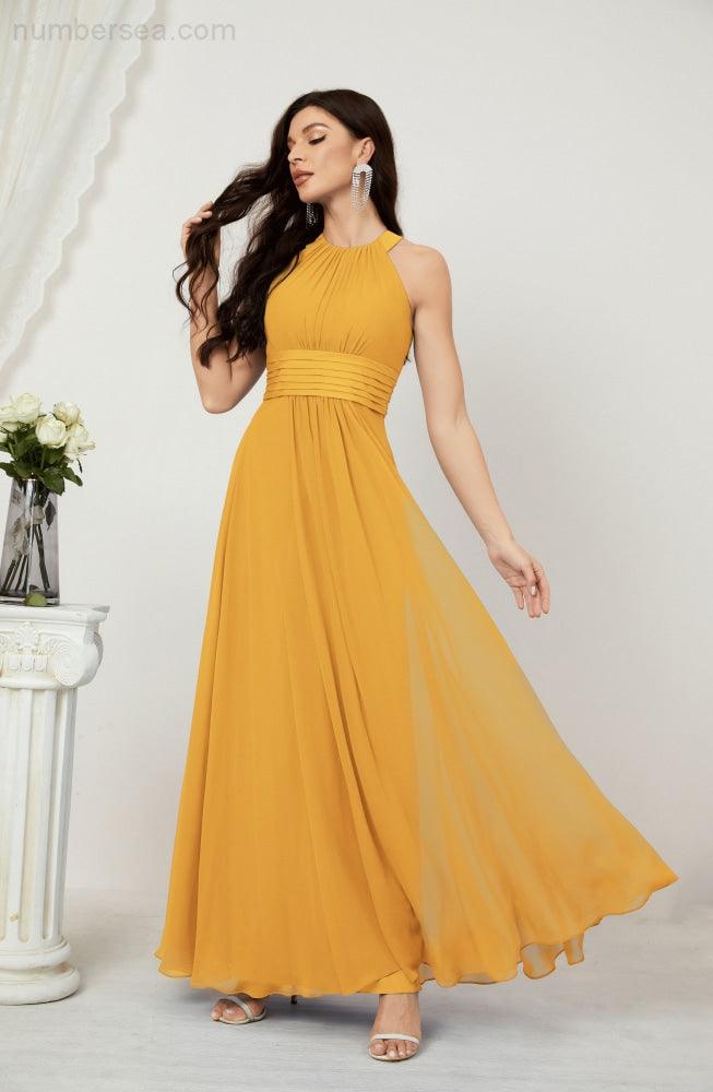 Sunnderly Formal Party Gown Dress Chiffon Halter Long Sleeveless Bridesmaid Dresses SY2802