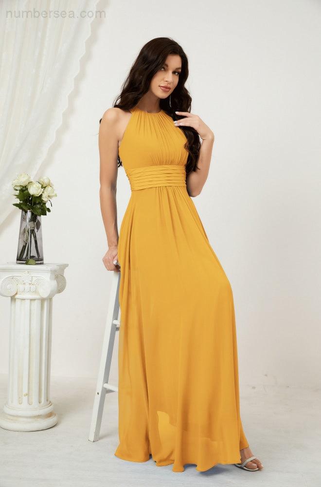 Sunnderly Formal Party Gown Dress Chiffon Halter Long Sleeveless Bridesmaid Dresses SY2802