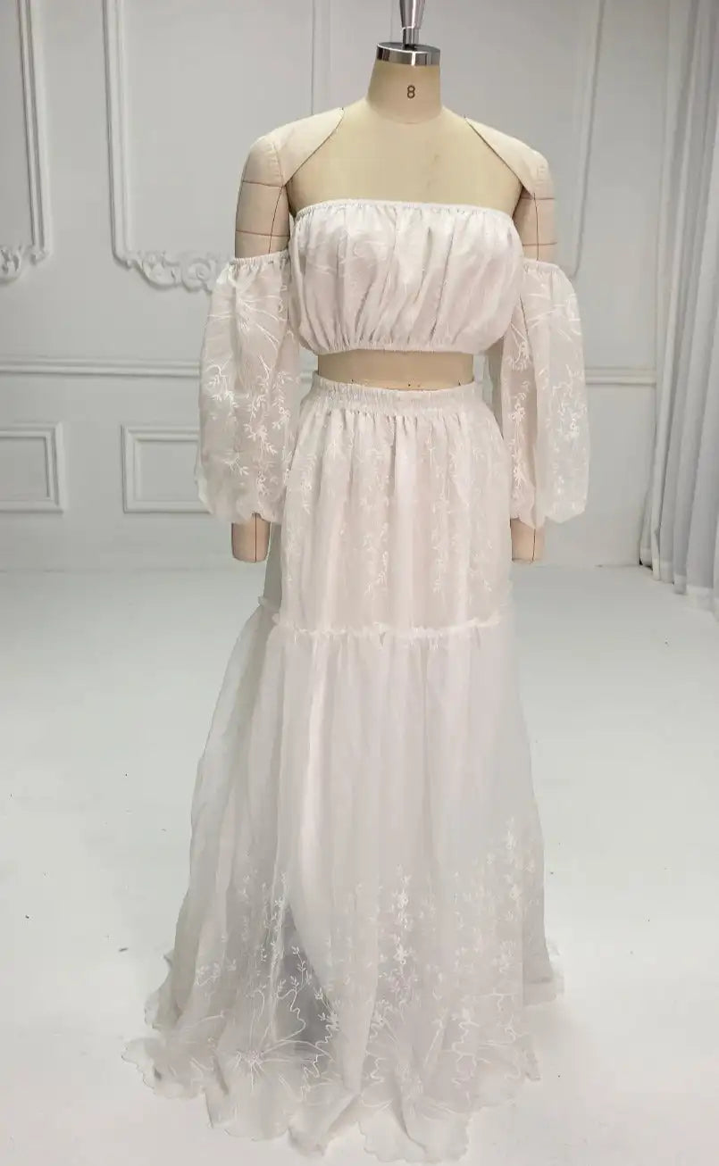 2-teiliges Set Spitze Boho Umstandskleid Outfit Fotoshooting Kleid SY240014