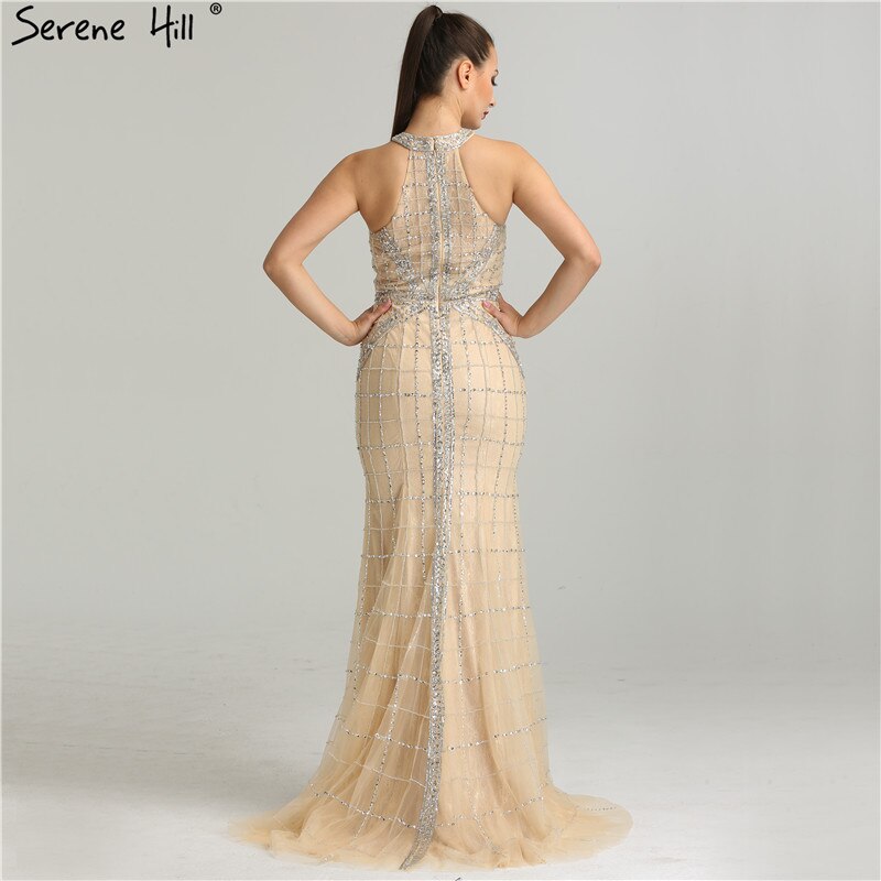 En oferta, sin devolución ni reembolso, venta de lo último en moda, vestidos de noche de sirena sexys con cuello halter y cuentas, vestido de fiesta de noche elegante de lujo, foto real LA6124