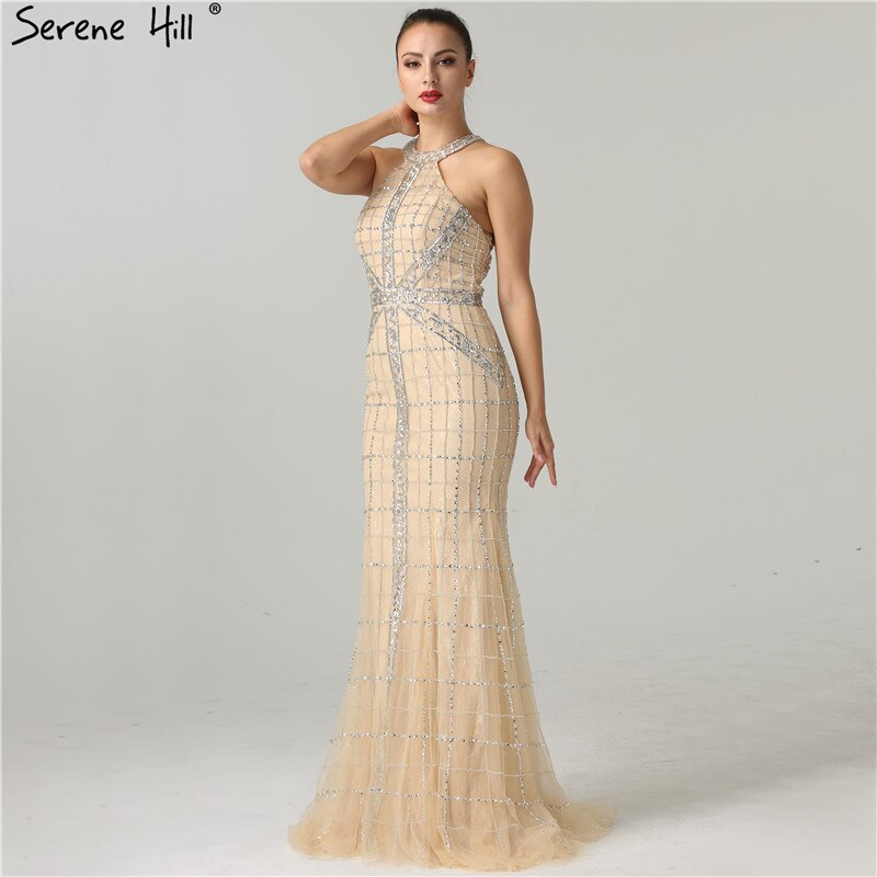 En oferta, sin devolución ni reembolso, venta de lo último en moda, vestidos de noche de sirena sexys con cuello halter y cuentas, vestido de fiesta de noche elegante de lujo, foto real LA6124