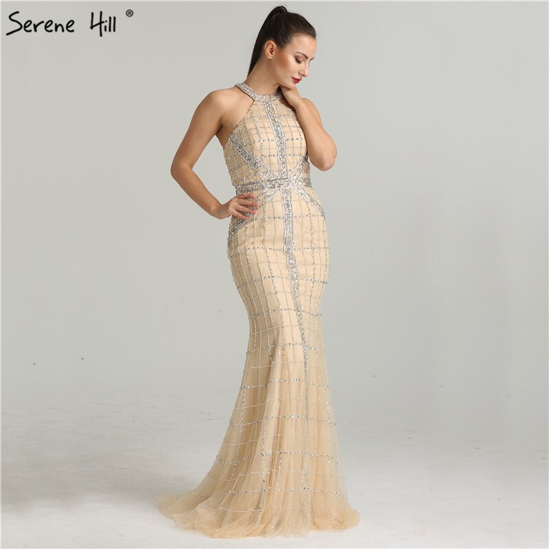 En oferta, sin devolución ni reembolso, venta de lo último en moda, vestidos de noche de sirena sexys con cuello halter y cuentas, vestido de fiesta de noche elegante de lujo, foto real LA6124