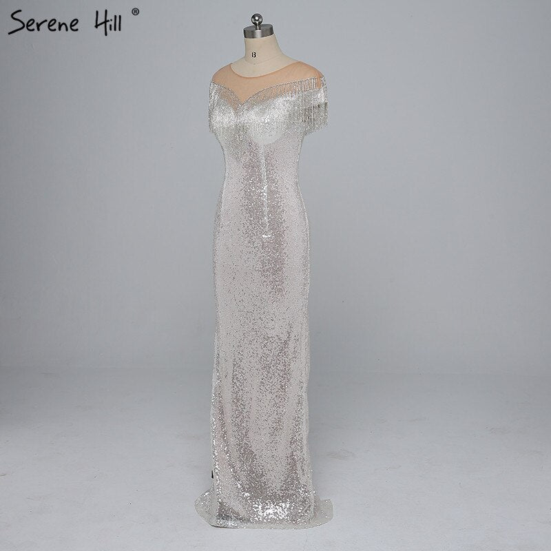 En oferta, sin devolución ni reembolso. Oferta 2025. Borlas con cuentas. Últimos diseños de vestidos de noche. Sin mangas. Moda sexy. Vestido de noche de sirena con lentejuelas. Foto real LA6378.