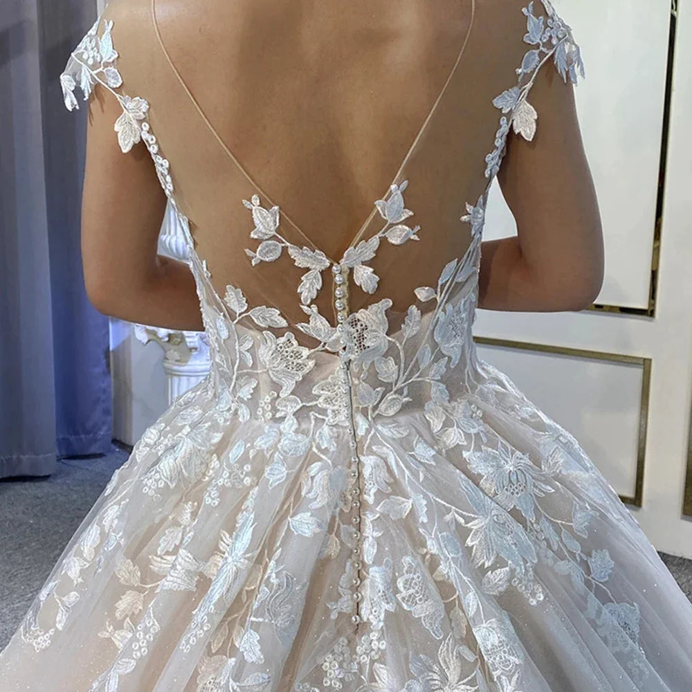 New Gorgeous Wedding Dresses Women's Elegant Off Shoulder A-Line Bridal Gowns Lace Applique Sleeveless Formal Party Robe De-payinti