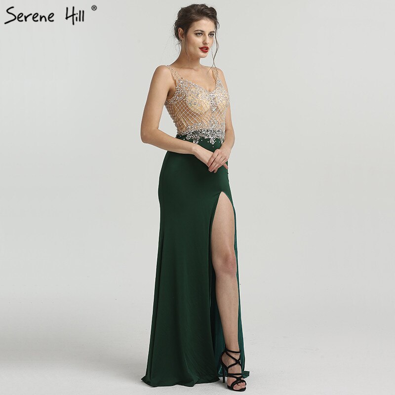 En oferta, sin devolución ni reembolso. Oferta 2025. Nuevos vestidos de noche de sirena sin mangas verdes con diamantes de moda y cuentas. Vestidos de noche sexys LA6592.