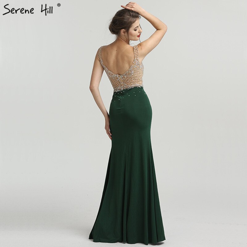 En oferta, sin devolución ni reembolso. Oferta 2025. Nuevos vestidos de noche de sirena sin mangas verdes con diamantes de moda y cuentas. Vestidos de noche sexys LA6592.