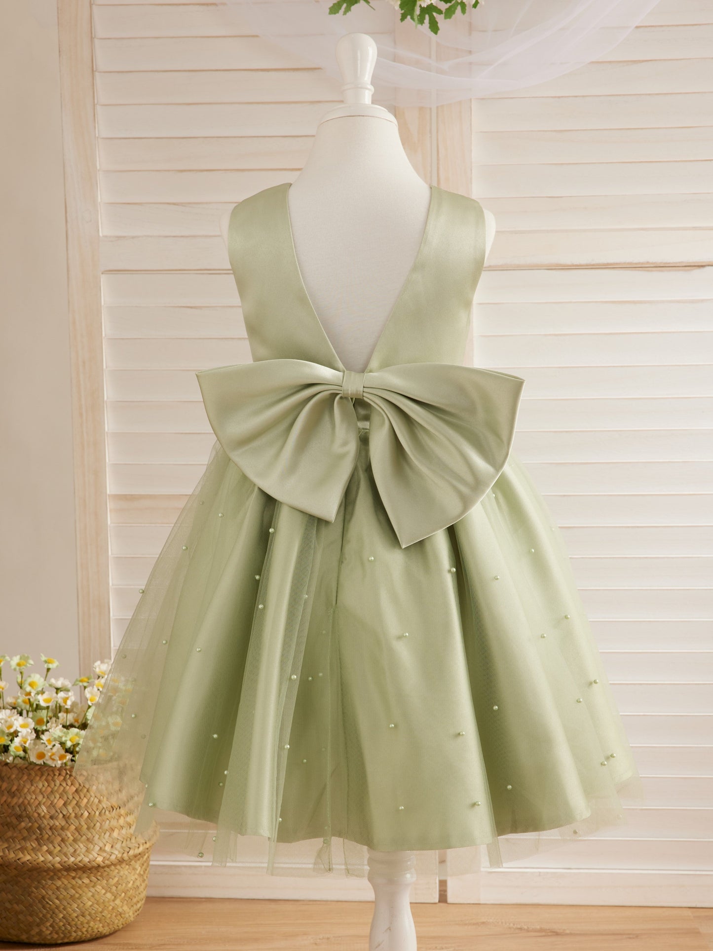 Duchesse-Linie/Princess-Linie Satin Tüll Knielang Blumenmädchenkleid