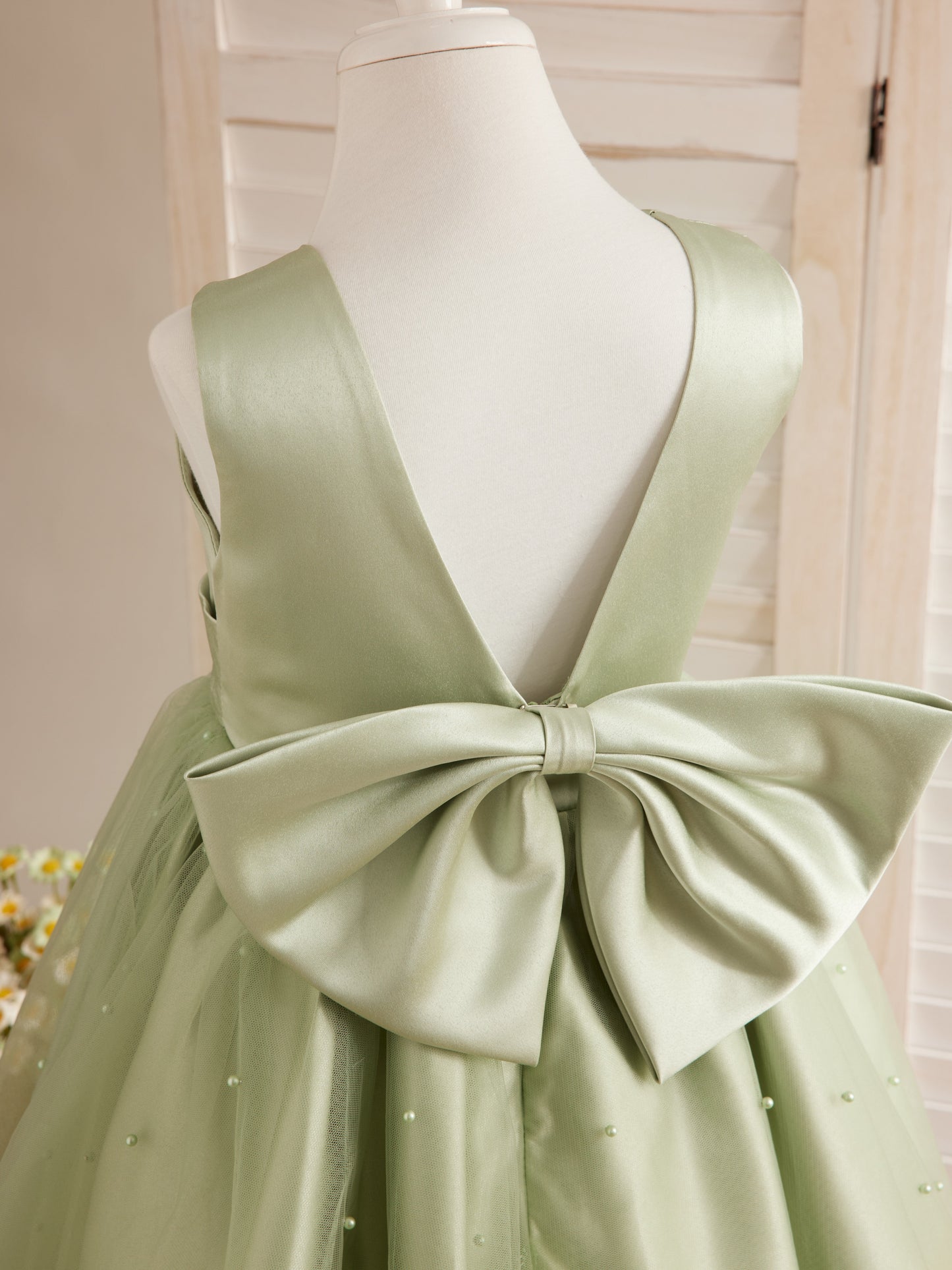 Duchesse-Linie/Princess-Linie Satin Tüll Knielang Blumenmädchenkleid