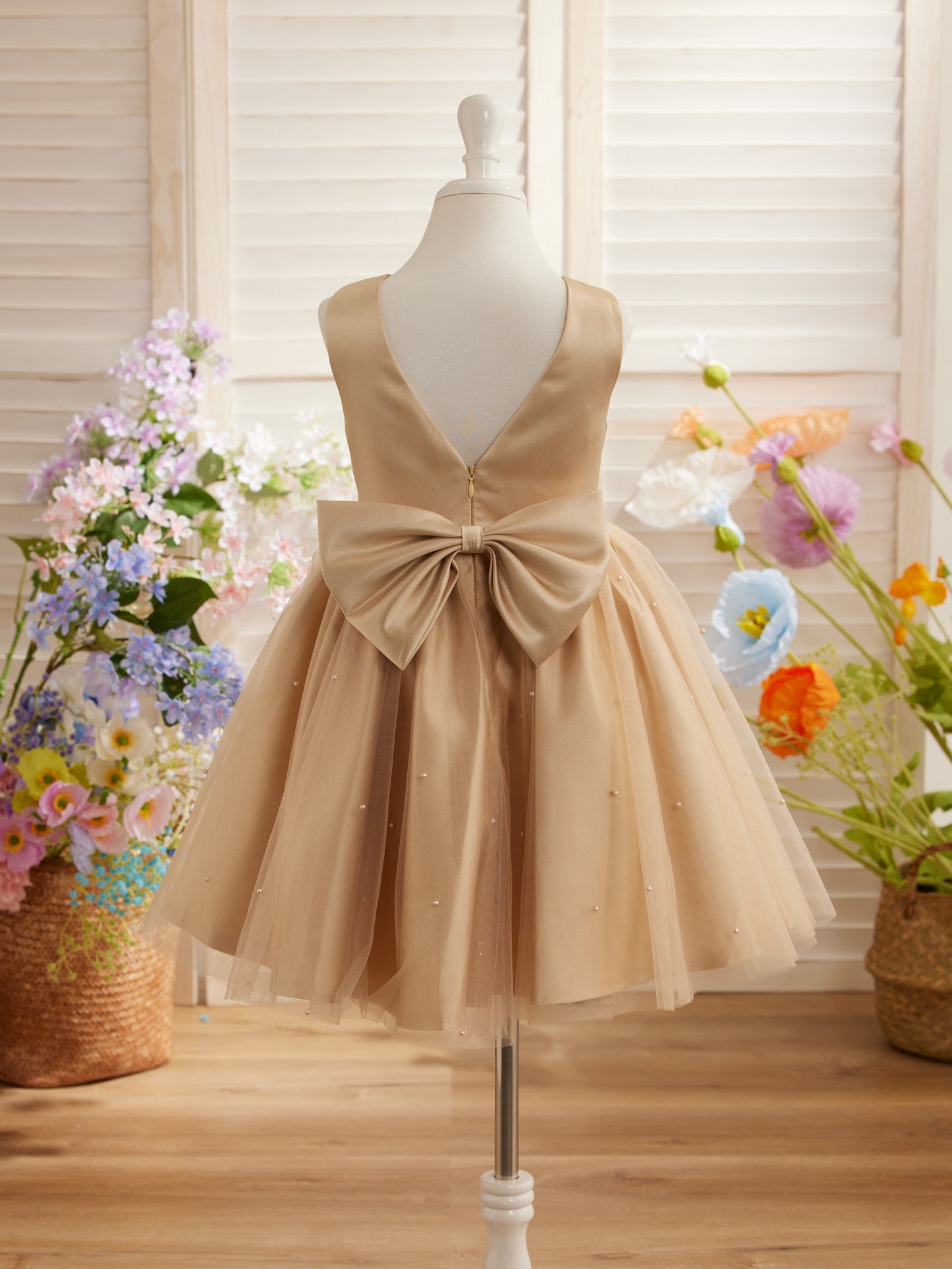 Duchesse-Linie/Princess-Linie Satin Tüll Knielang Blumenmädchenkleid