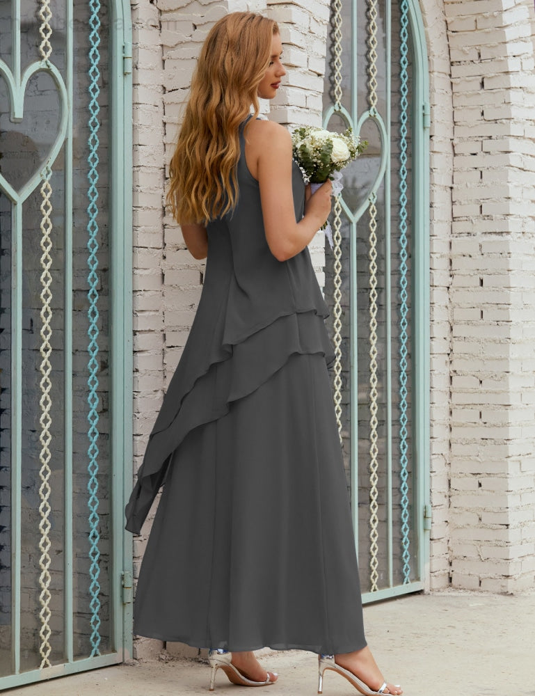 Chiffon Langes Plus Size Kleider für die Brautmutter Formales Brautjungfern-Abschlussballkleid SY28019