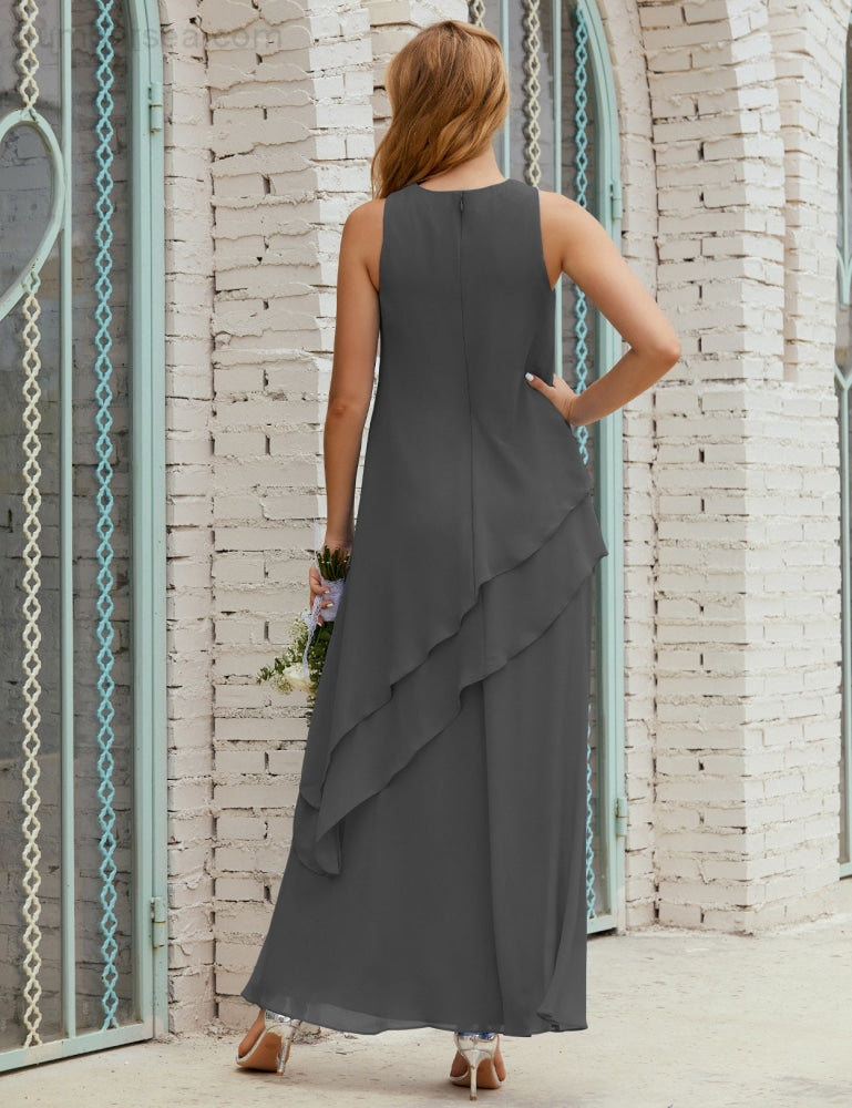 Chiffon Langes Plus Size Kleider für die Brautmutter Formales Brautjungfern-Abschlussballkleid SY28019