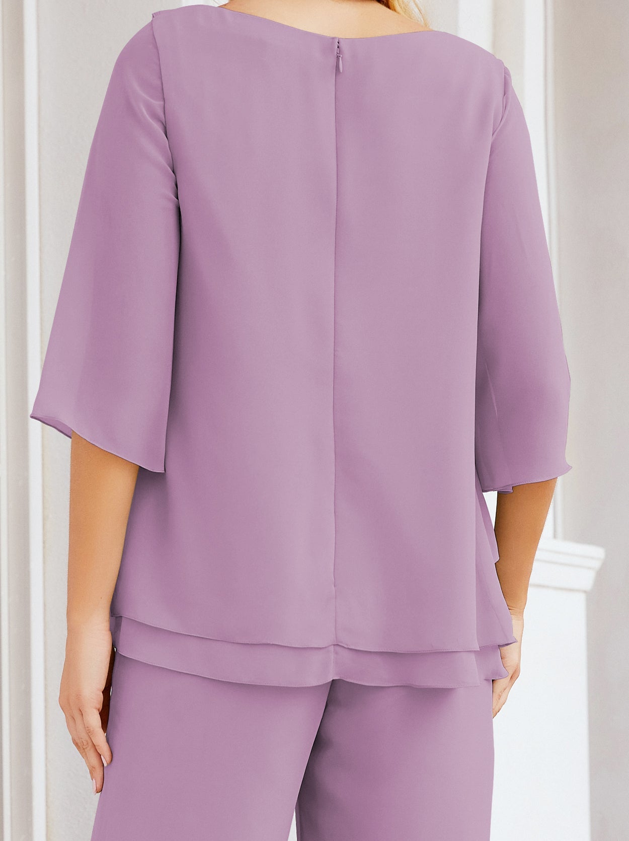 Sunnderly Elegant 2 Piece Mother of The Bride Dress Plus Size Pant Suits Ruffle Layers Sliver Housecoat SY28064