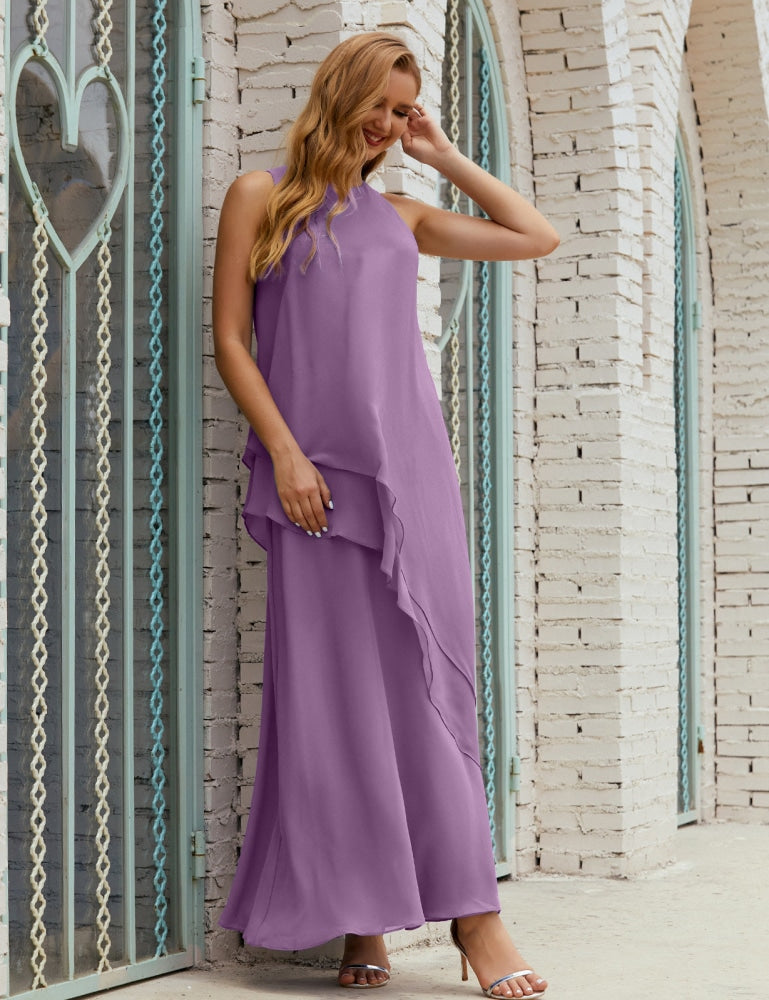 Chiffon Langes Plus Size Kleider für die Brautmutter Formales Brautjungfern-Abschlussballkleid SY28019
