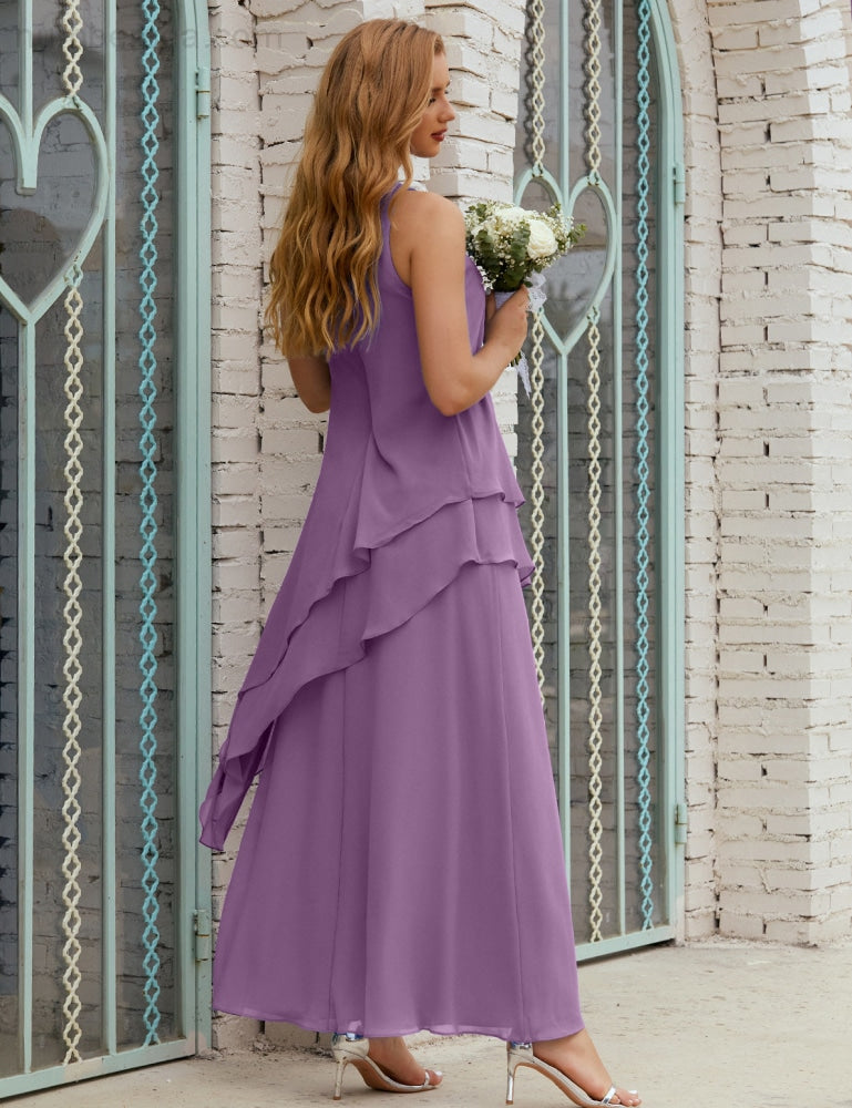 Chiffon Langes Plus Size Kleider für die Brautmutter Formales Brautjungfern-Abschlussballkleid SY28019