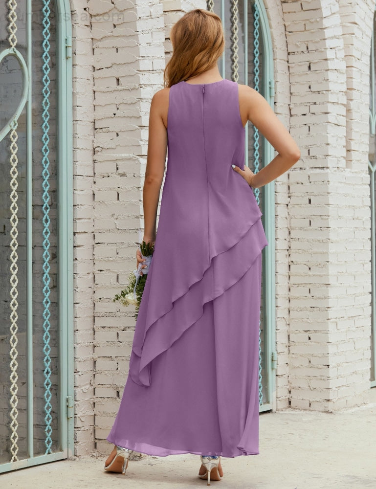 Chiffon Langes Plus Size Kleider für die Brautmutter Formales Brautjungfern-Abschlussballkleid SY28019