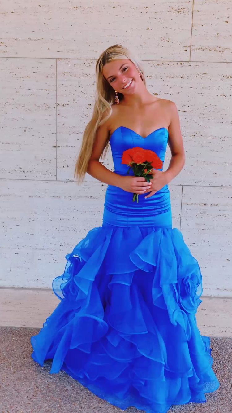 Königsblaues langes Ballkleid mit Satin-Tüllboden und Meerjungfrau-Abendkleid Y349