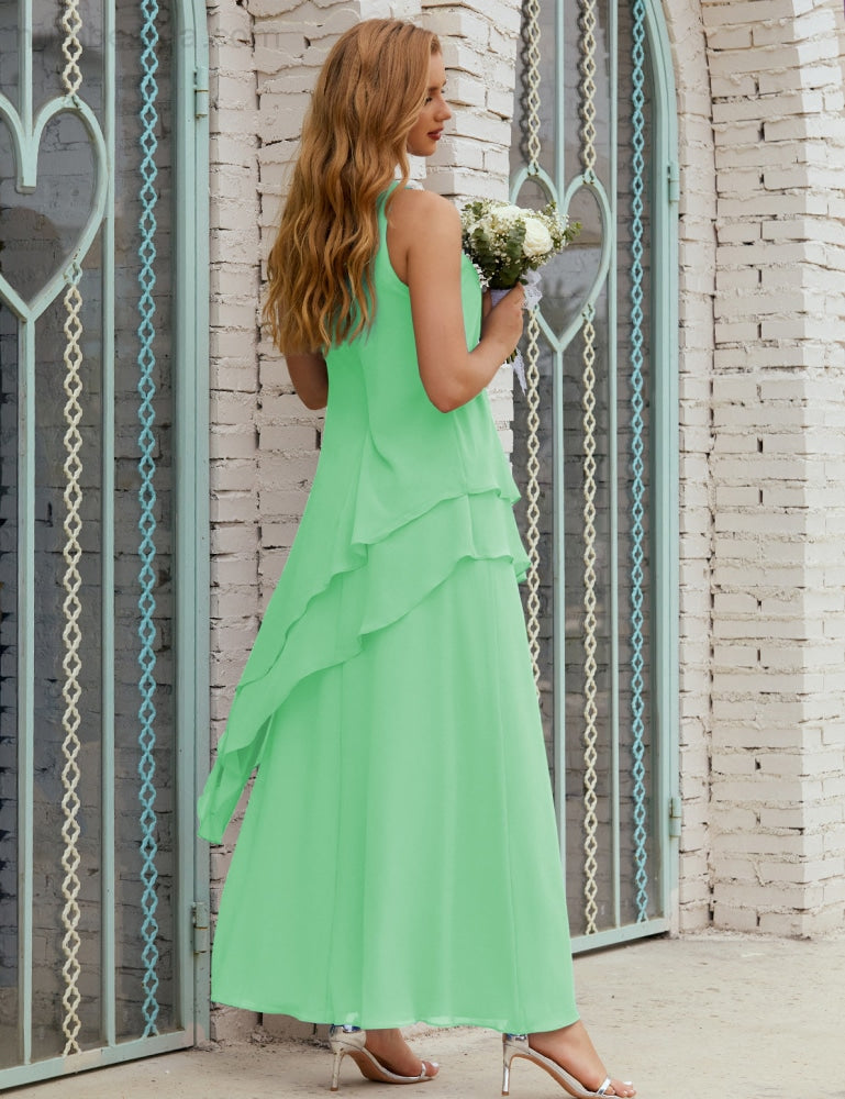 Chiffon Langes Plus Size Kleider für die Brautmutter Formales Brautjungfern-Abschlussballkleid SY28019