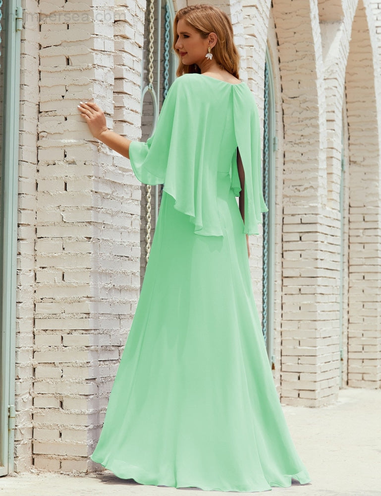 Vestido de dama de honor Sunnderly para mujer, de gasa, manga larga y cuello en V, vestido formal para boda o fiesta SY28018