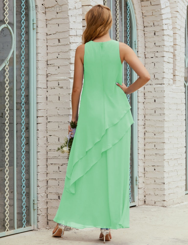 Chiffon Langes Plus Size Kleider für die Brautmutter Formales Brautjungfern-Abschlussballkleid SY28019