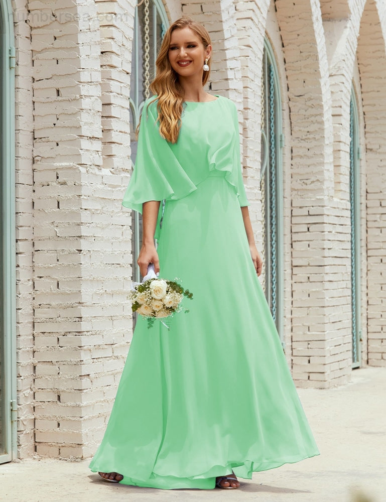 Vestido de dama de honor Sunnderly para mujer, de gasa, manga larga y cuello en V, vestido formal para boda o fiesta SY28018