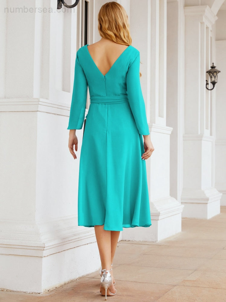 Brautjungfernkleid mit V-Rücken und Taillengürtel für die Mutter der Braut, Hochzeitsgäste, SY28031
