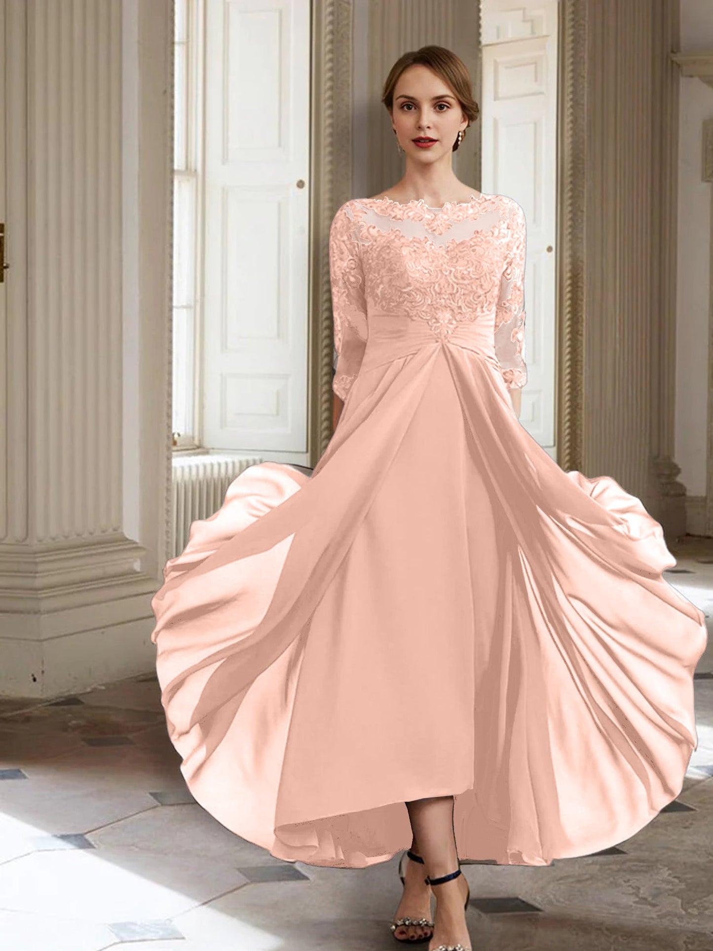 Vestidos de madre de la novia de manga larga con corte A/princesa y apliques