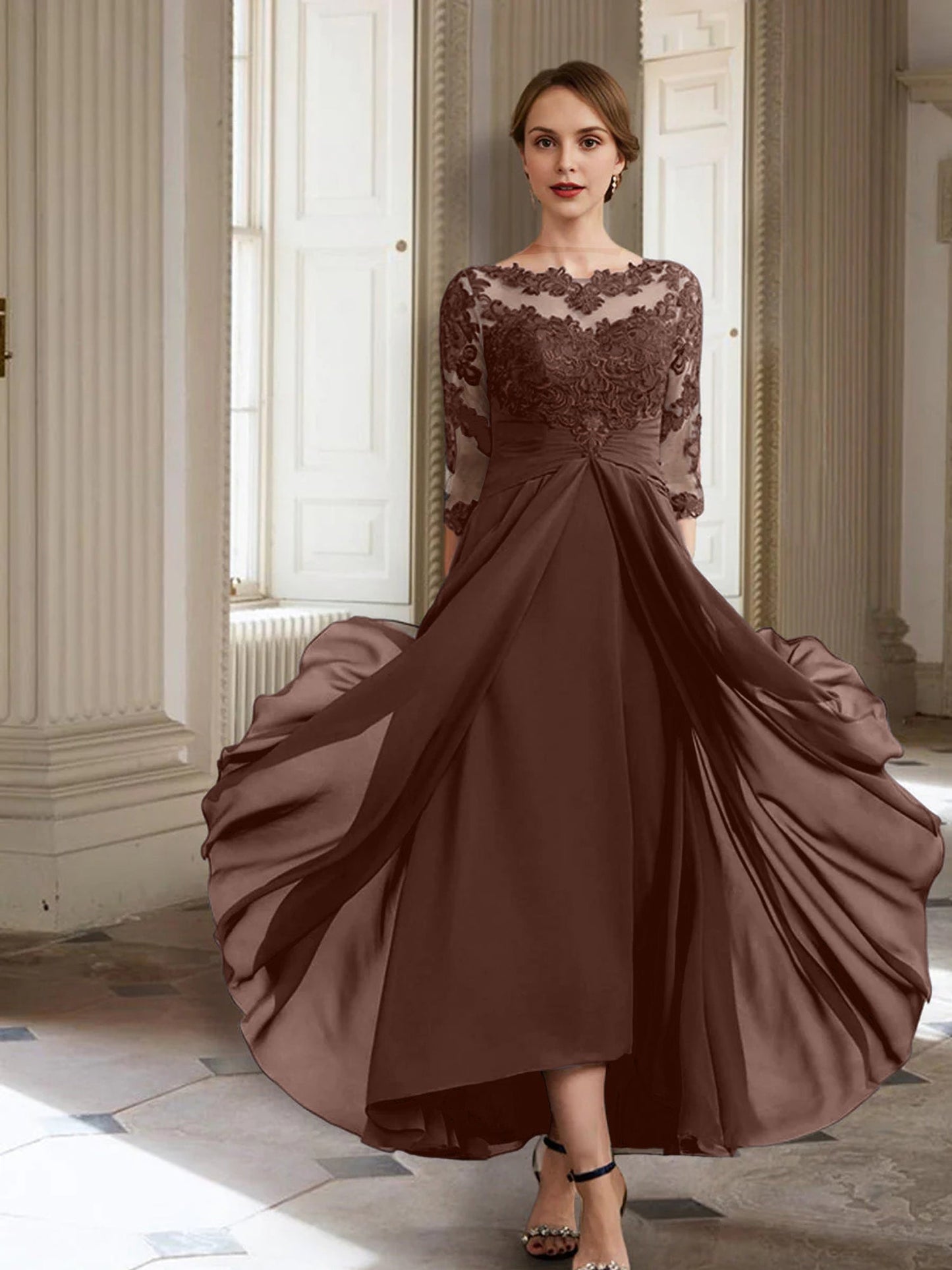 Vestidos de madre de la novia de manga larga con corte A/princesa y apliques