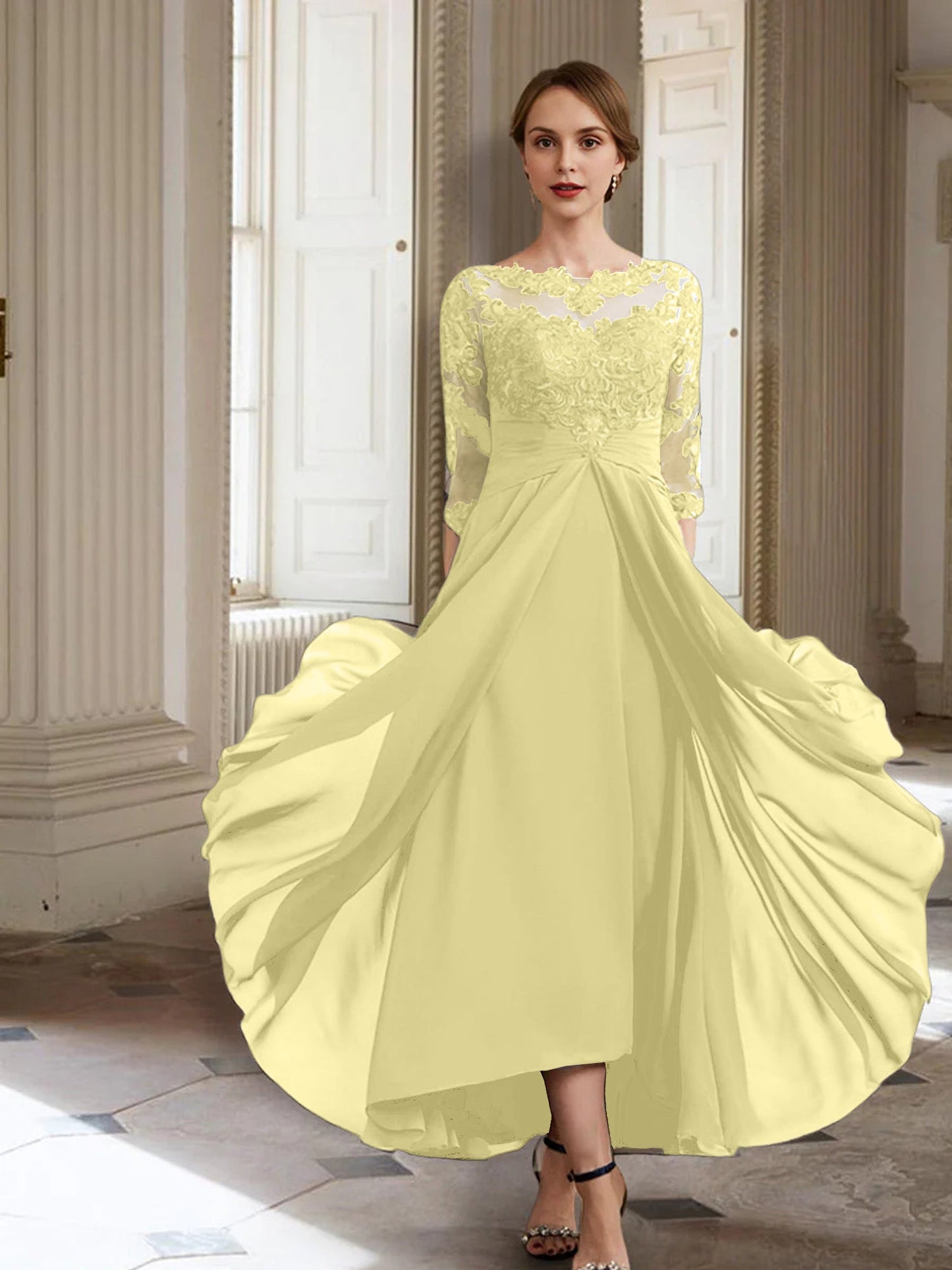 Vestidos de madre de la novia de manga larga con corte A/princesa y apliques