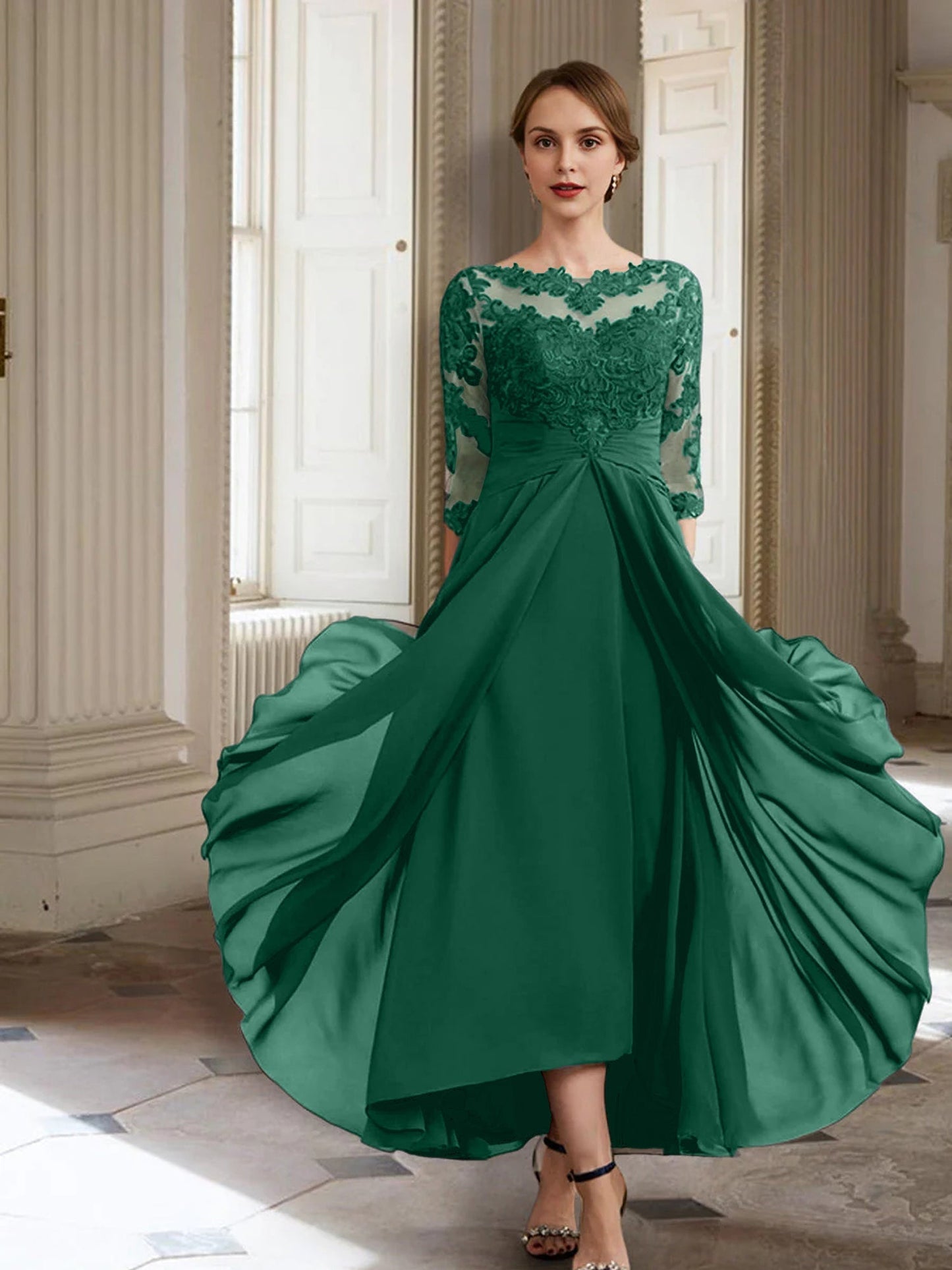 Vestidos de madre de la novia de manga larga con corte A/princesa y apliques