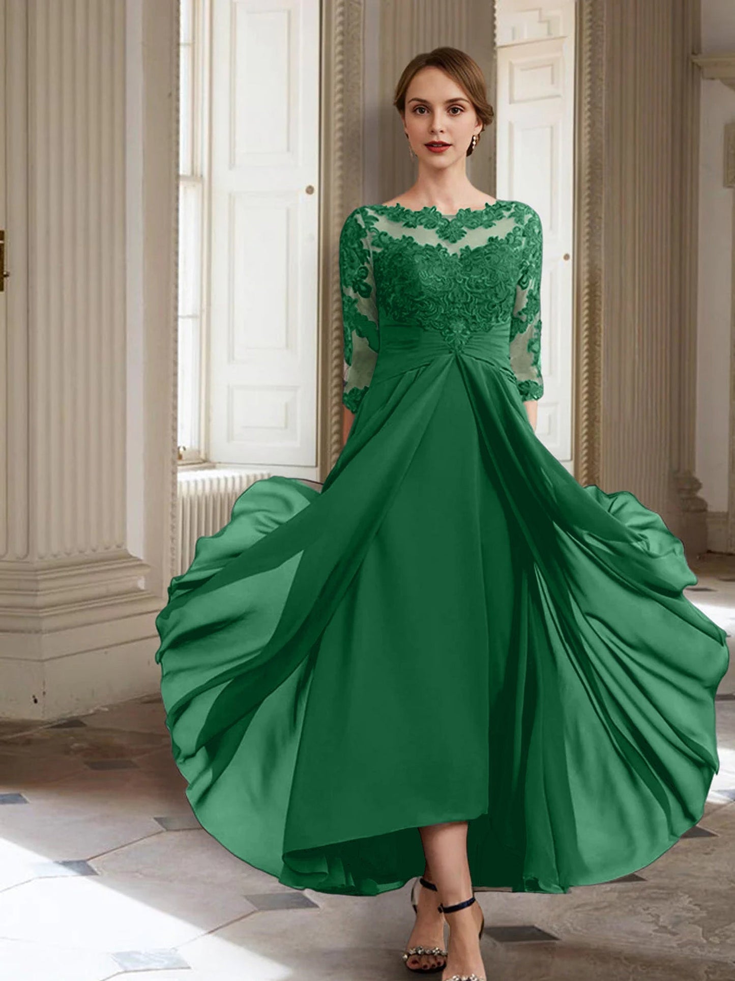 Vestidos de madre de la novia de manga larga con corte A/princesa y apliques