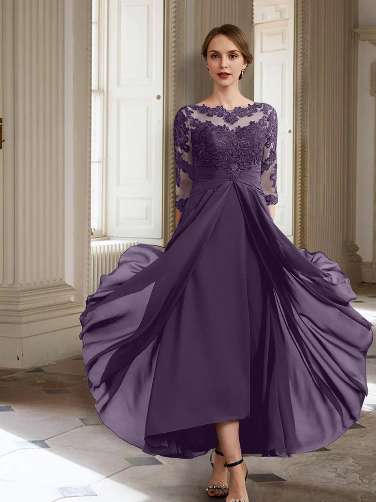 Vestidos de madre de la novia de manga larga con corte A/princesa y apliques