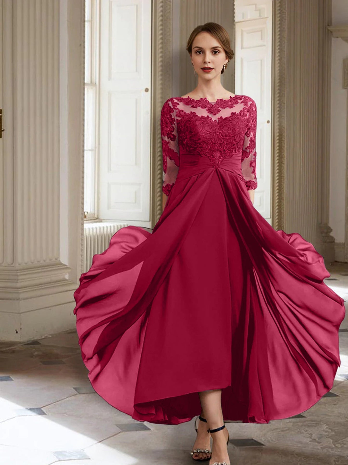 Vestidos de madre de la novia de manga larga con corte A/princesa y apliques