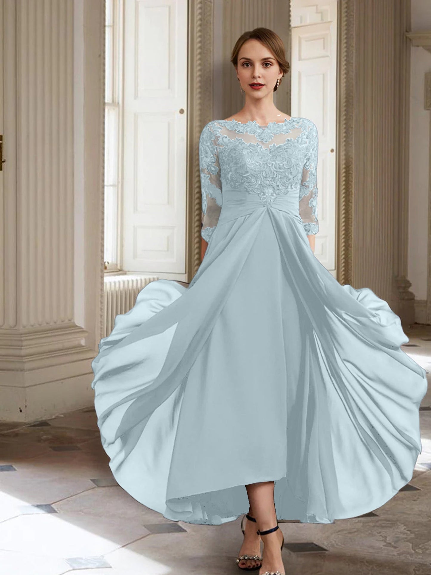 Vestidos de madre de la novia de manga larga con corte A/princesa y apliques