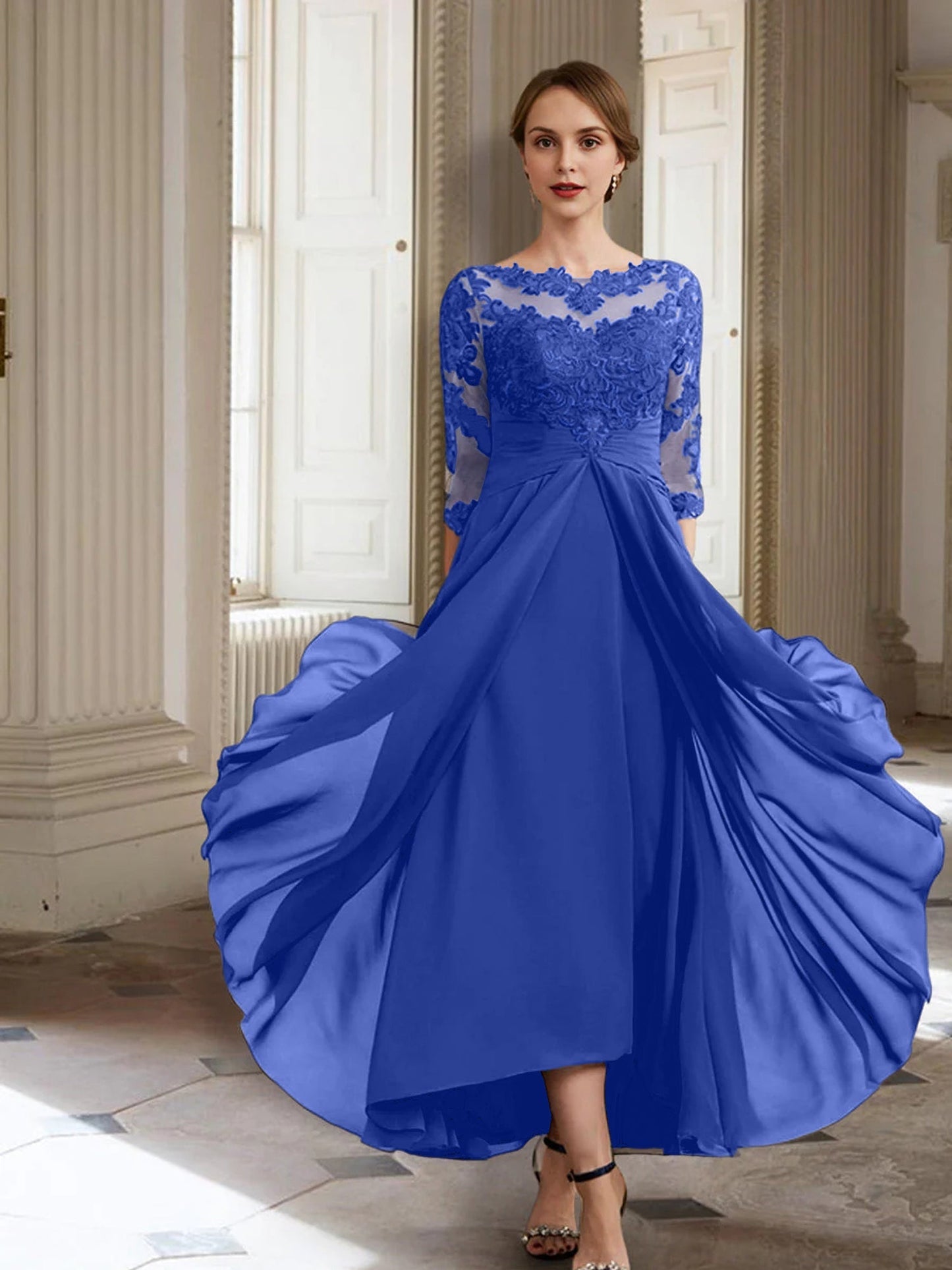 Vestidos de madre de la novia de manga larga con corte A/princesa y apliques