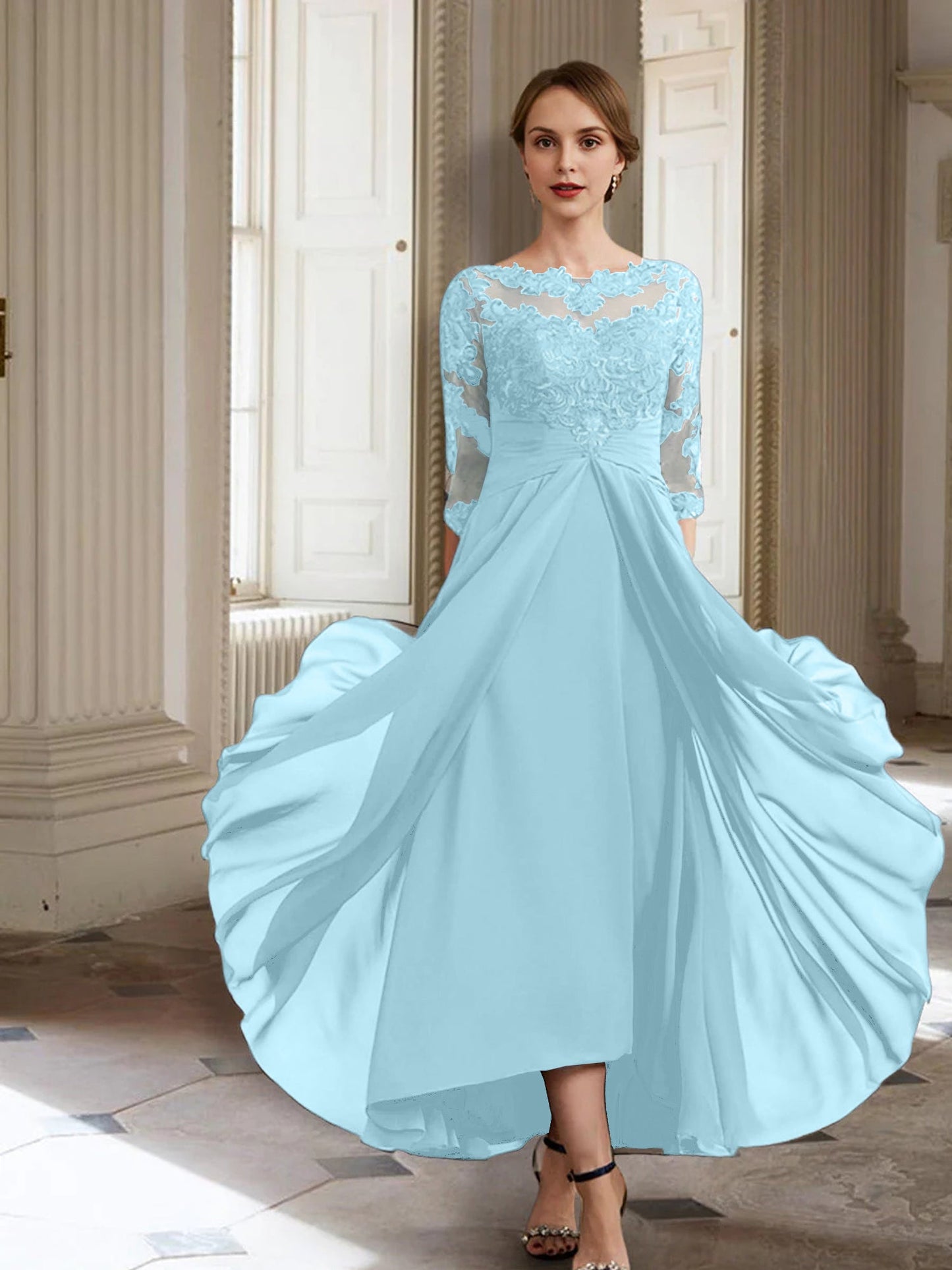 Vestidos de madre de la novia de manga larga con corte A/princesa y apliques