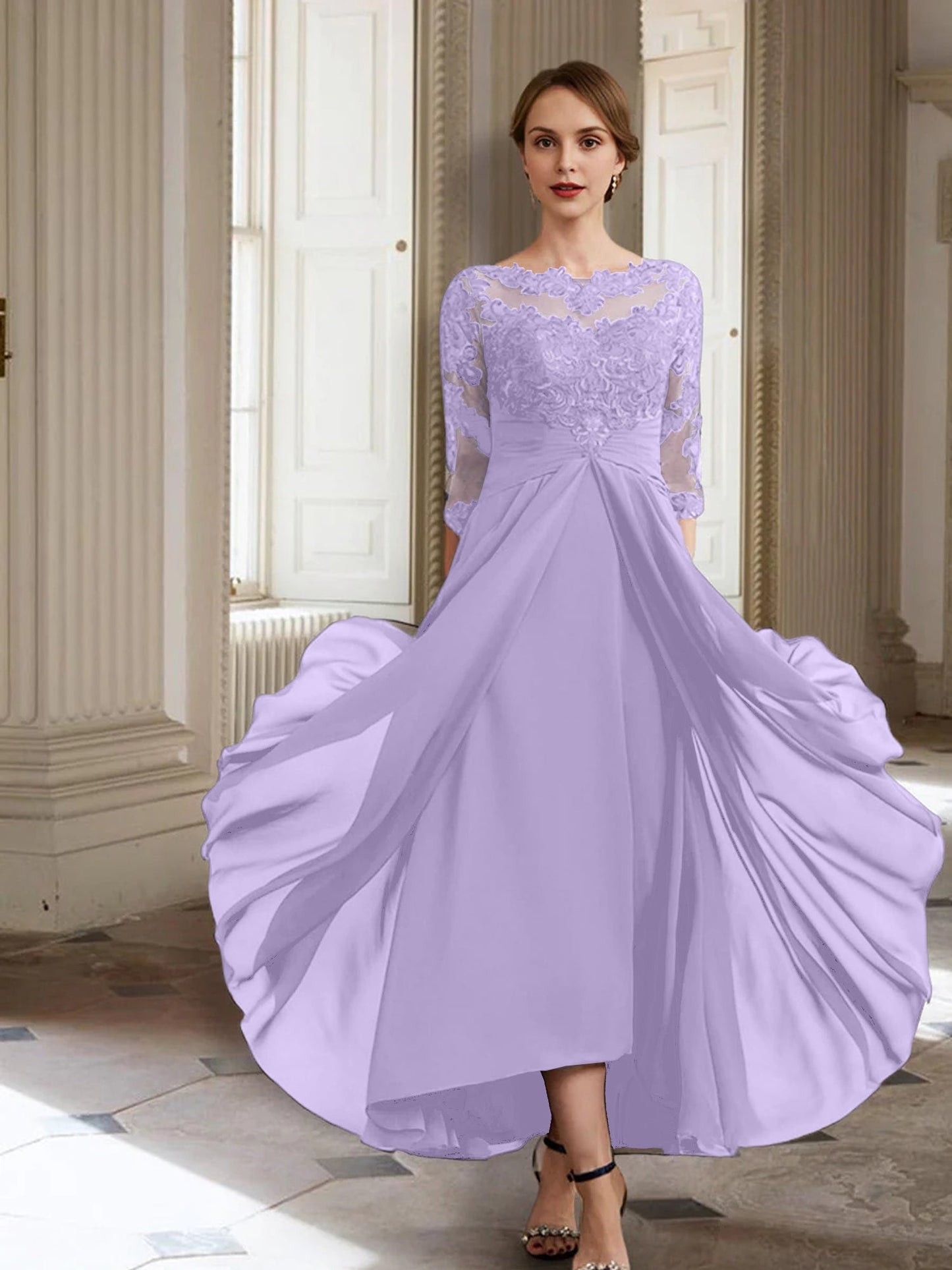 Vestidos de madre de la novia de manga larga con corte A/princesa y apliques