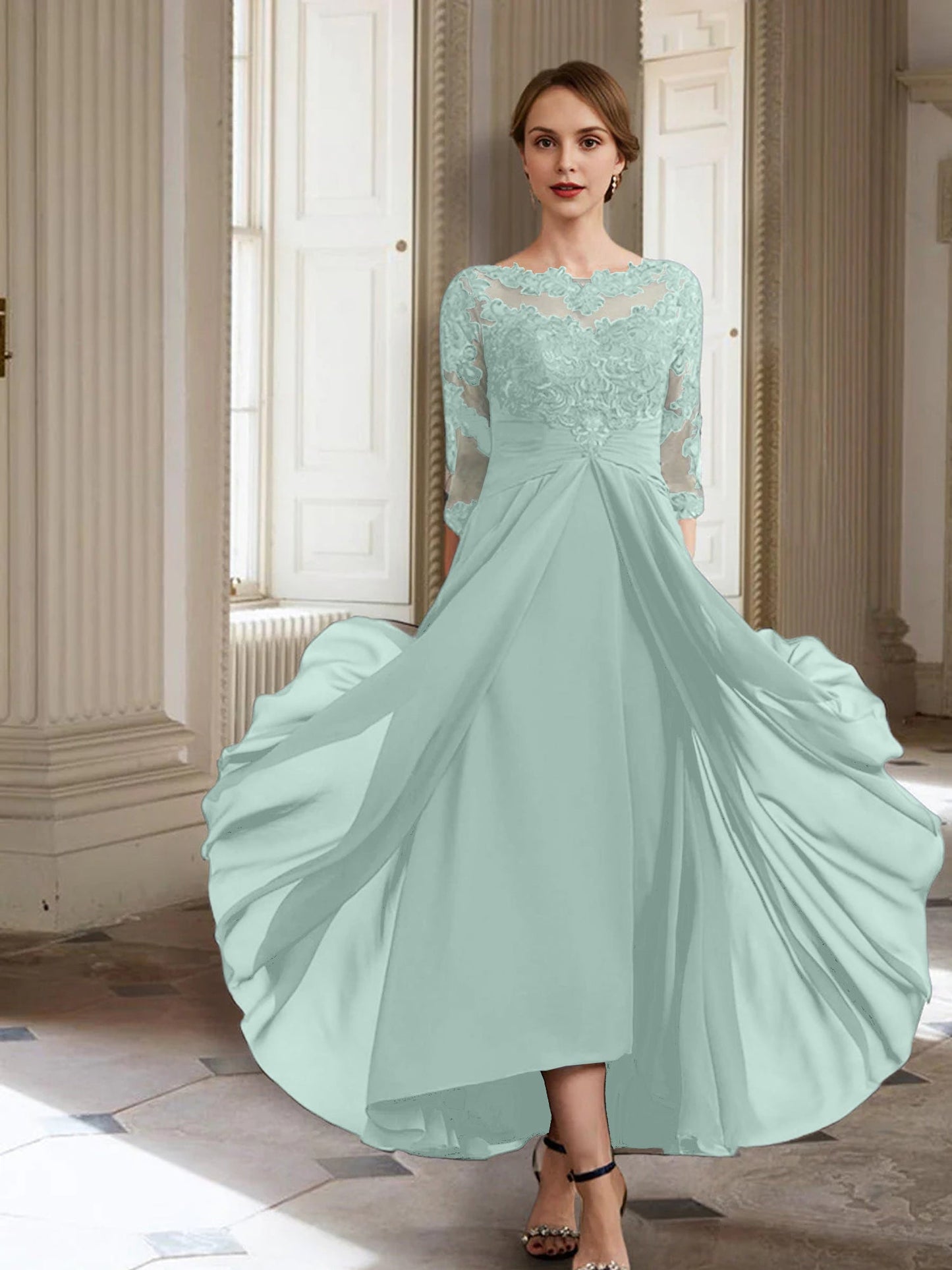 Vestidos de madre de la novia de manga larga con corte A/princesa y apliques