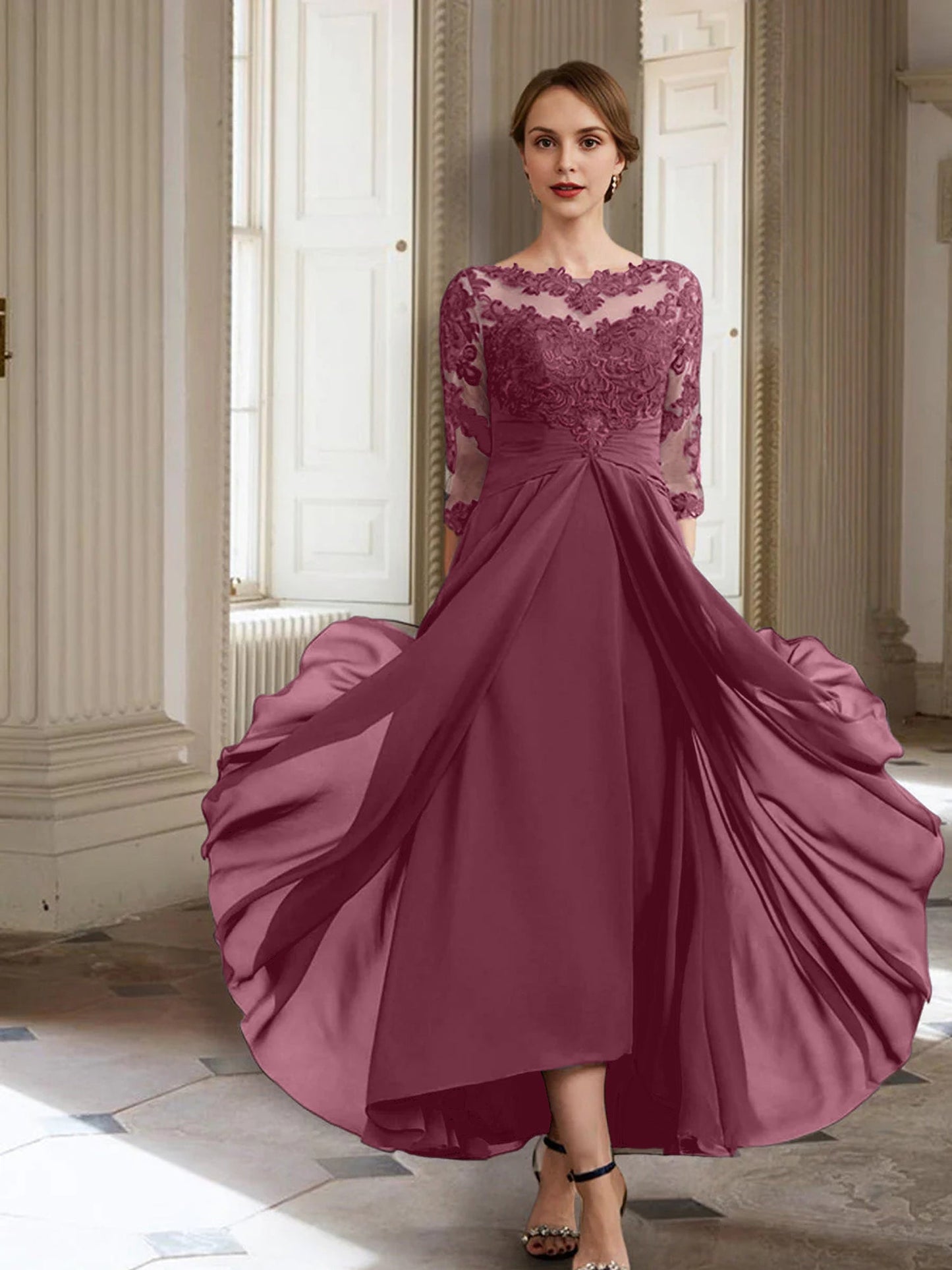 Vestidos de madre de la novia de manga larga con corte A/princesa y apliques