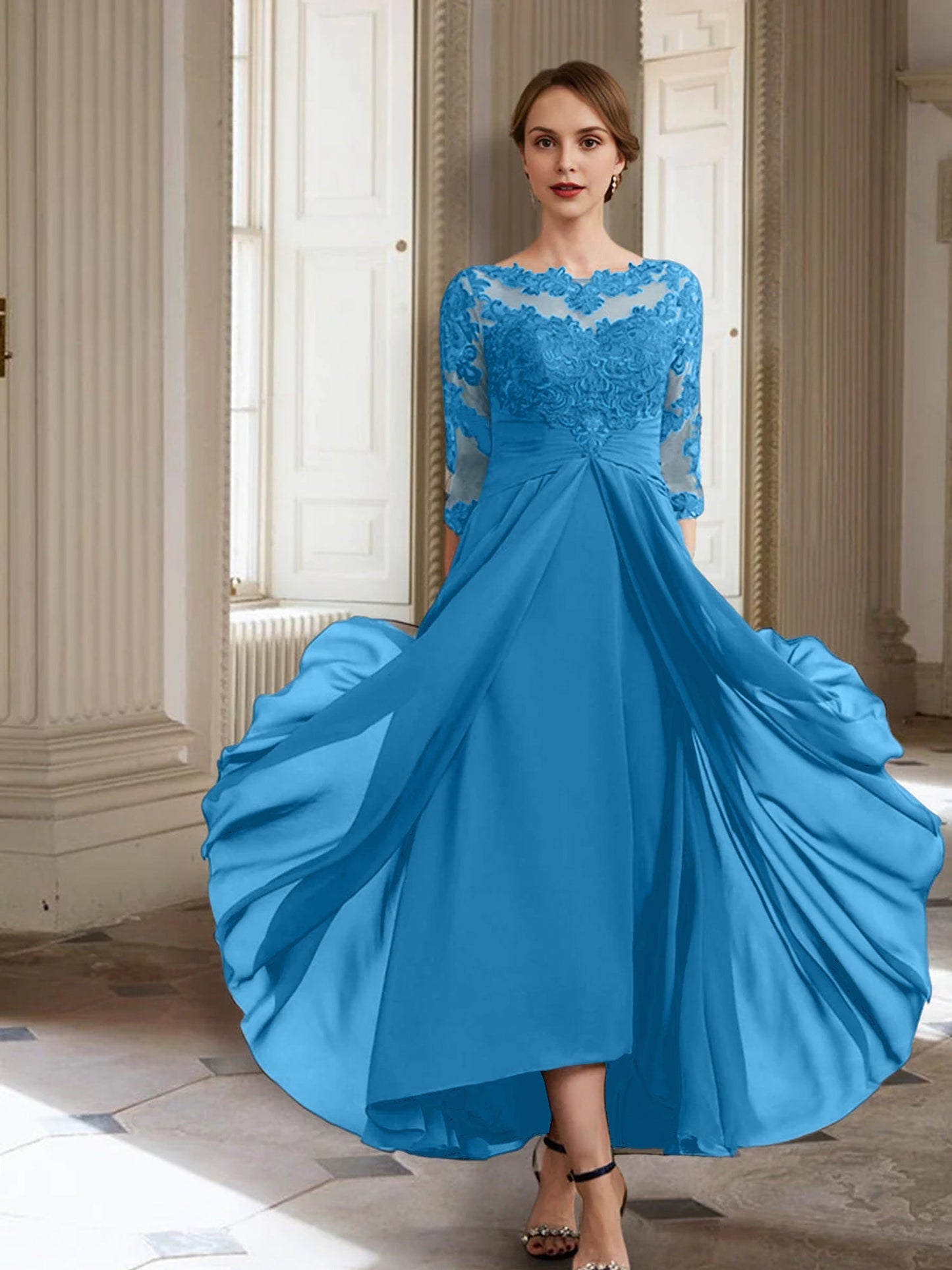 Vestidos de madre de la novia de manga larga con corte A/princesa y apliques