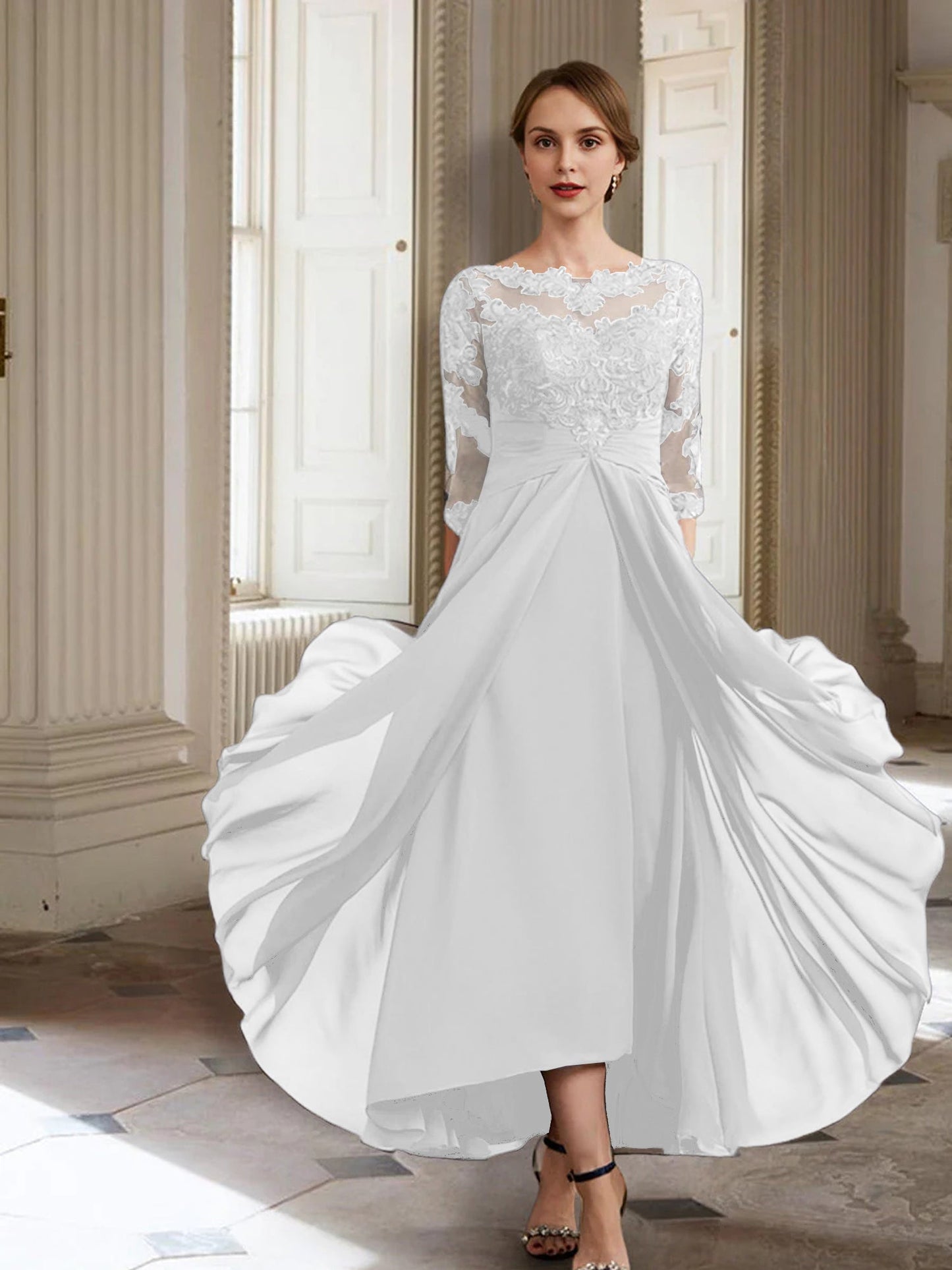 Vestidos de madre de la novia de manga larga con corte A/princesa y apliques