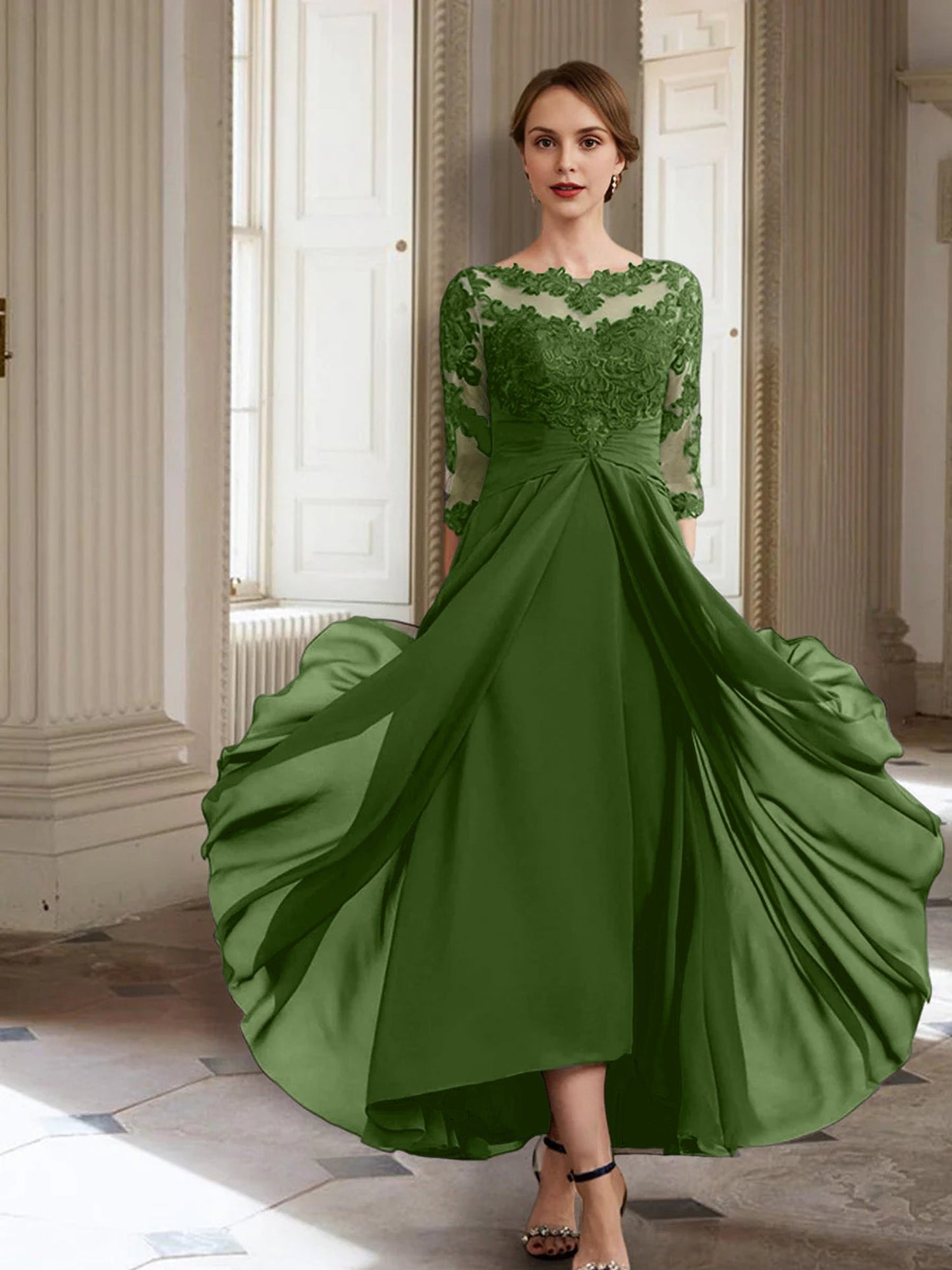 Vestidos de madre de la novia de manga larga con corte A/princesa y apliques