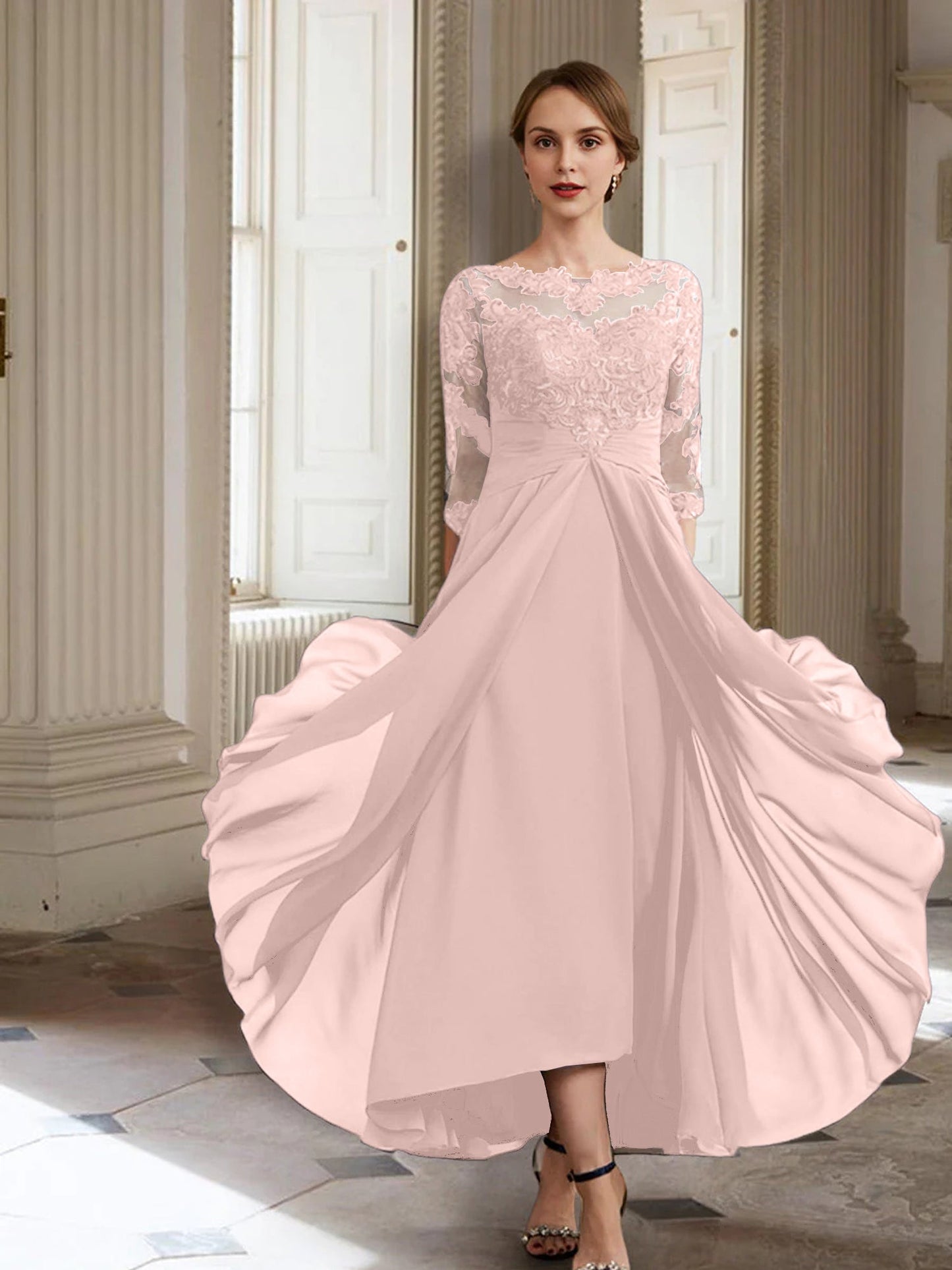 Vestidos de madre de la novia de manga larga con corte A/princesa y apliques
