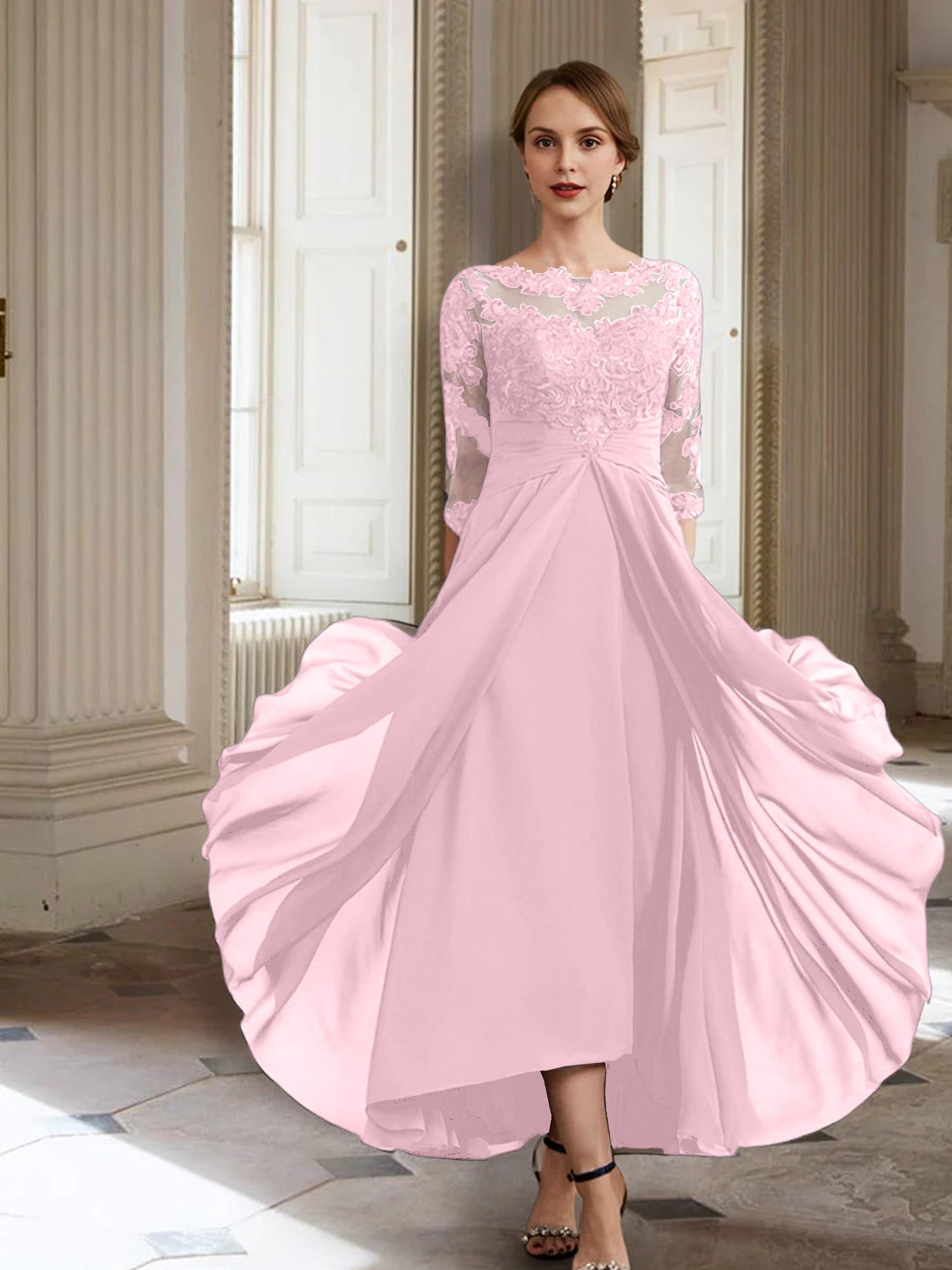 Vestidos de madre de la novia de manga larga con corte A/princesa y apliques