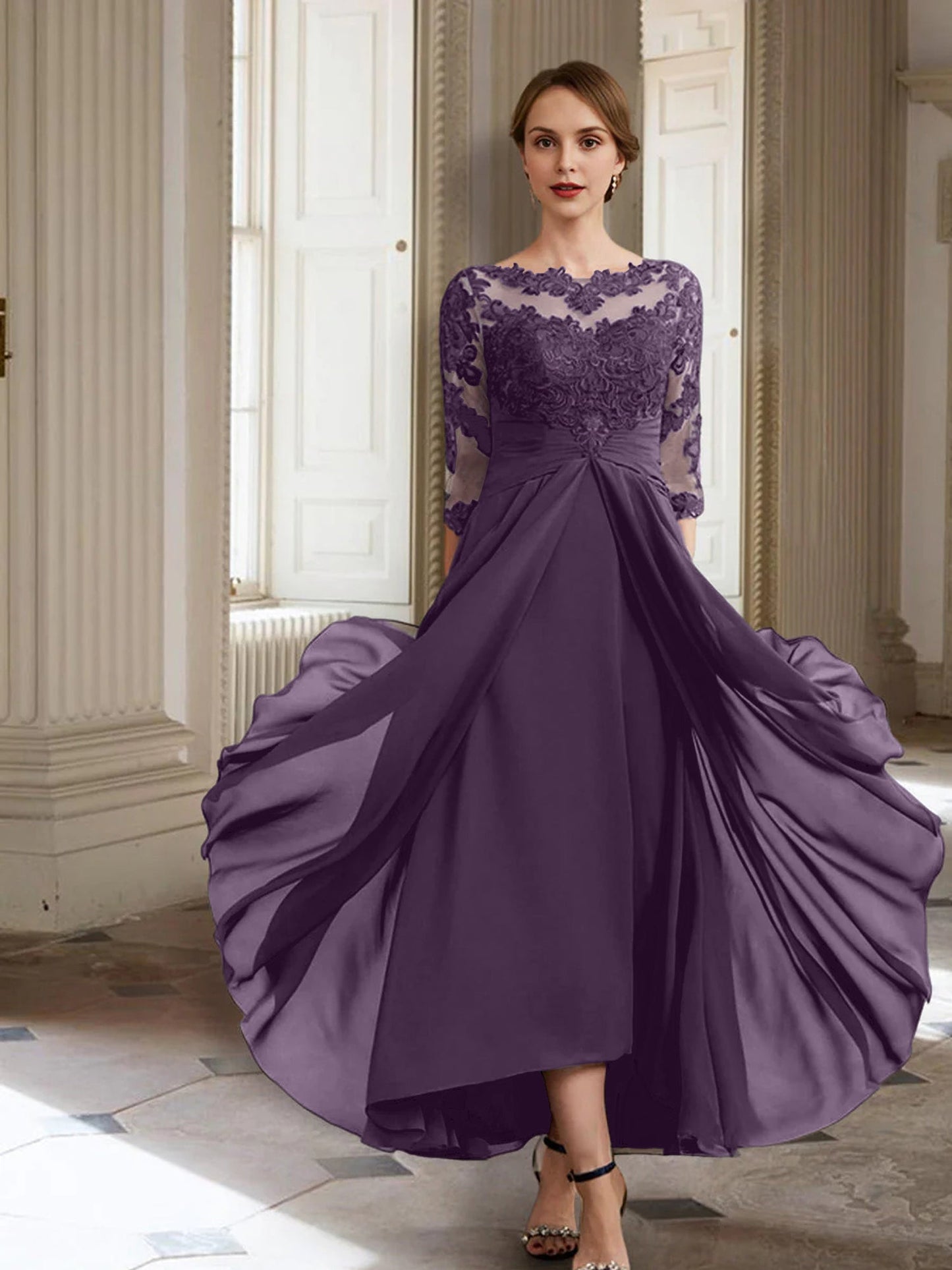 Vestidos de madre de la novia de manga larga con corte A/princesa y apliques