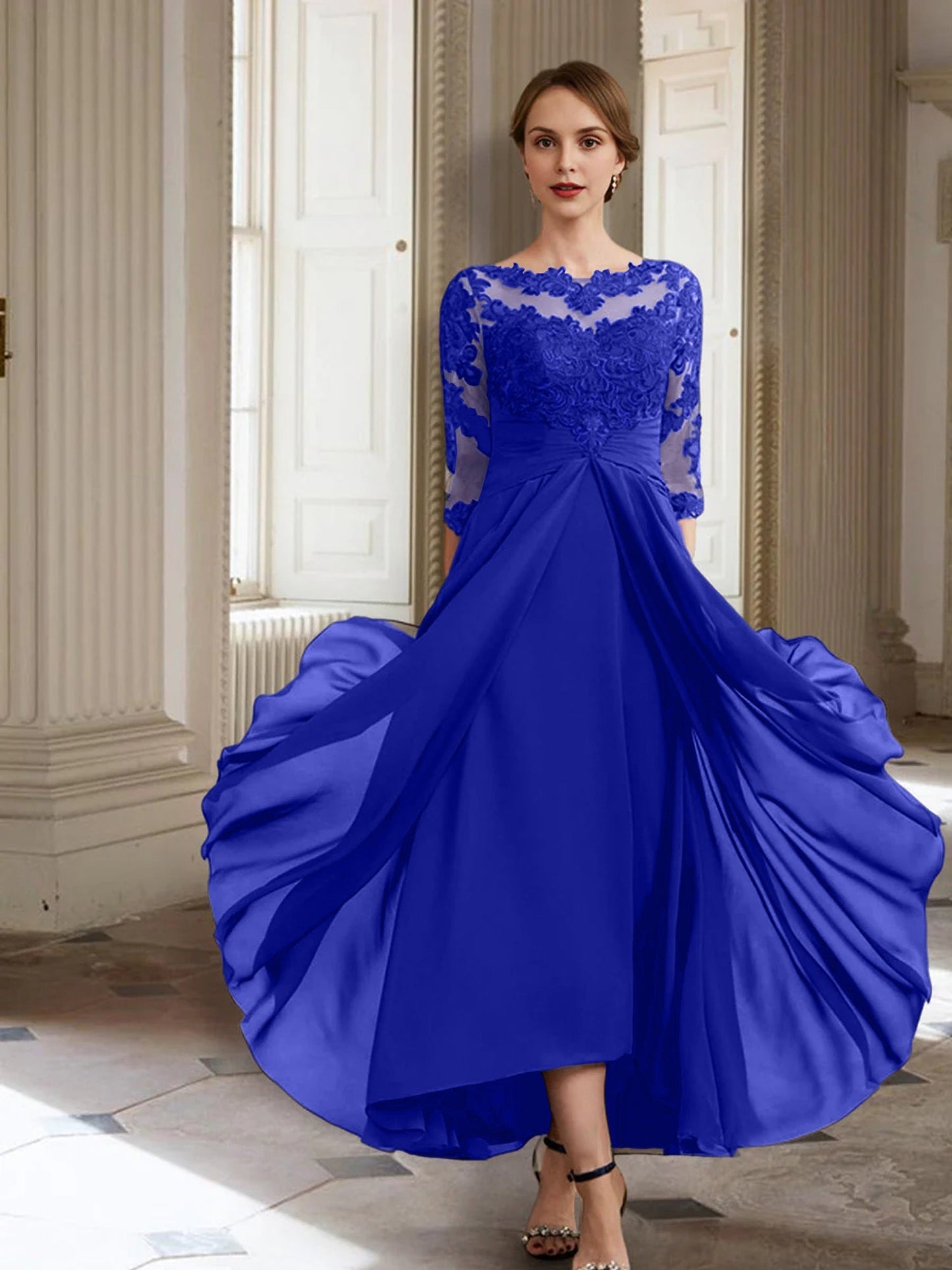 Vestidos de madre de la novia de manga larga con corte A/princesa y apliques