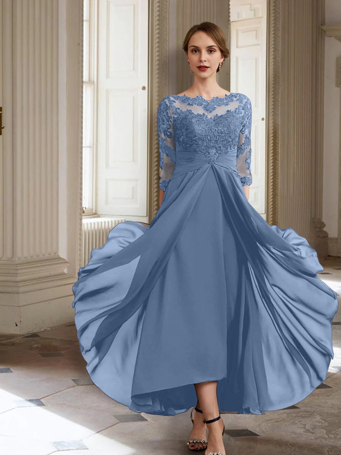 Vestidos de madre de la novia de manga larga con corte A/princesa y apliques