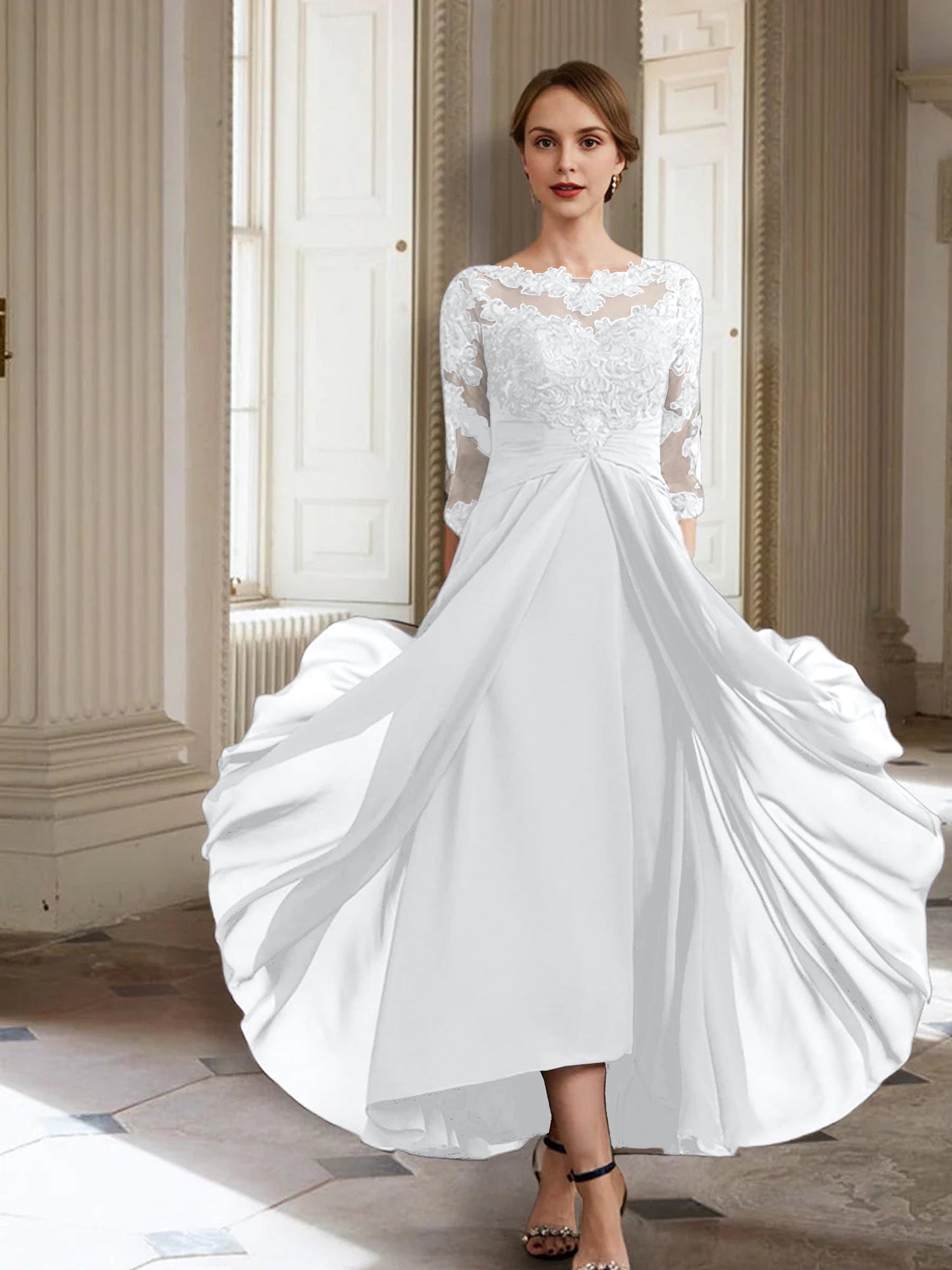 Vestidos de madre de la novia de manga larga con corte A/princesa y apliques