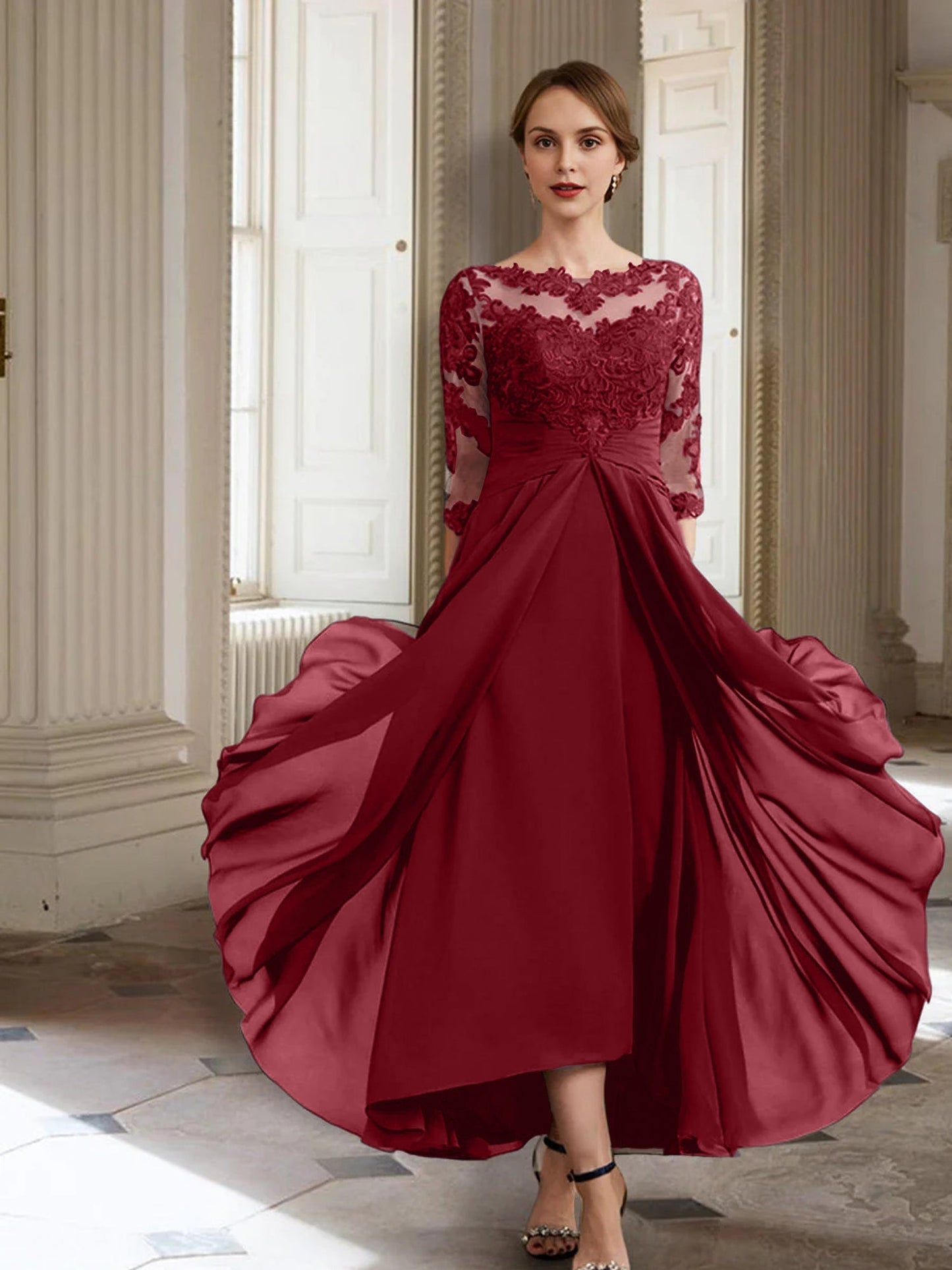 Vestidos de madre de la novia de manga larga con corte A/princesa y apliques
